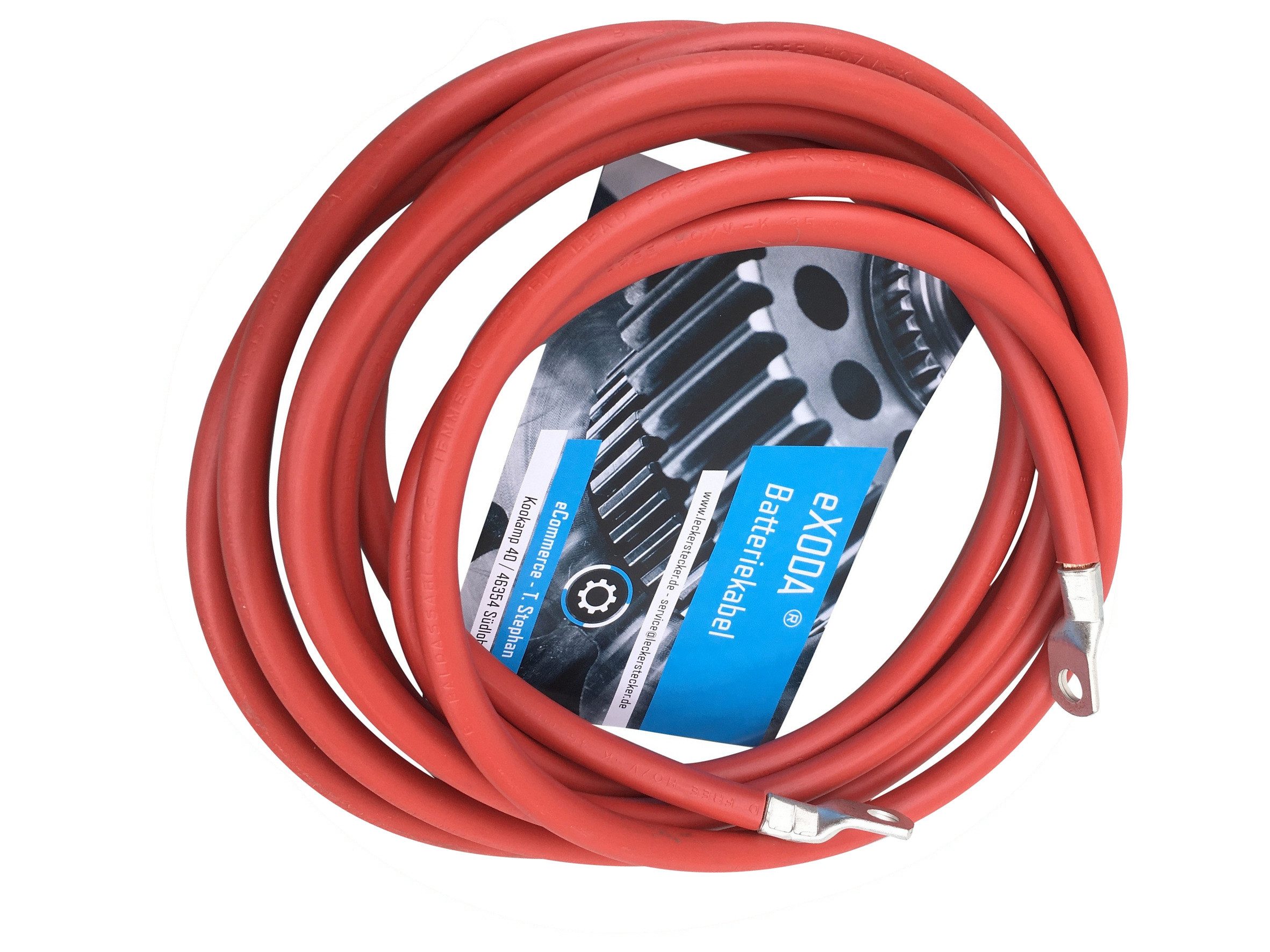 eXODA Batteriekabel 25 mm² 10m mit Kabelschuhen M8 Rot Batteriekabel, Rot, (1000 cm), 99% Kupfer