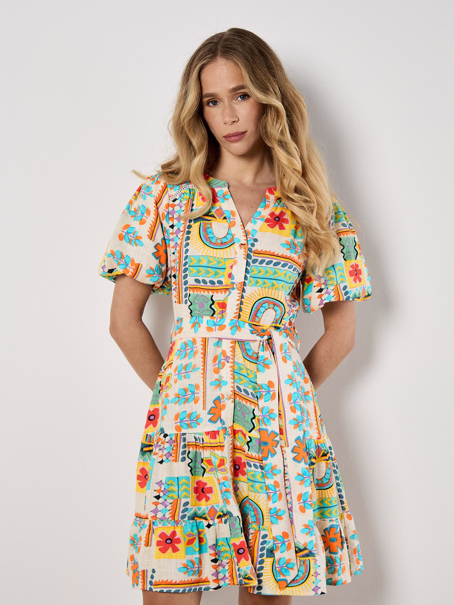 Druckkleid Tropisches Patchwork-Minikleid