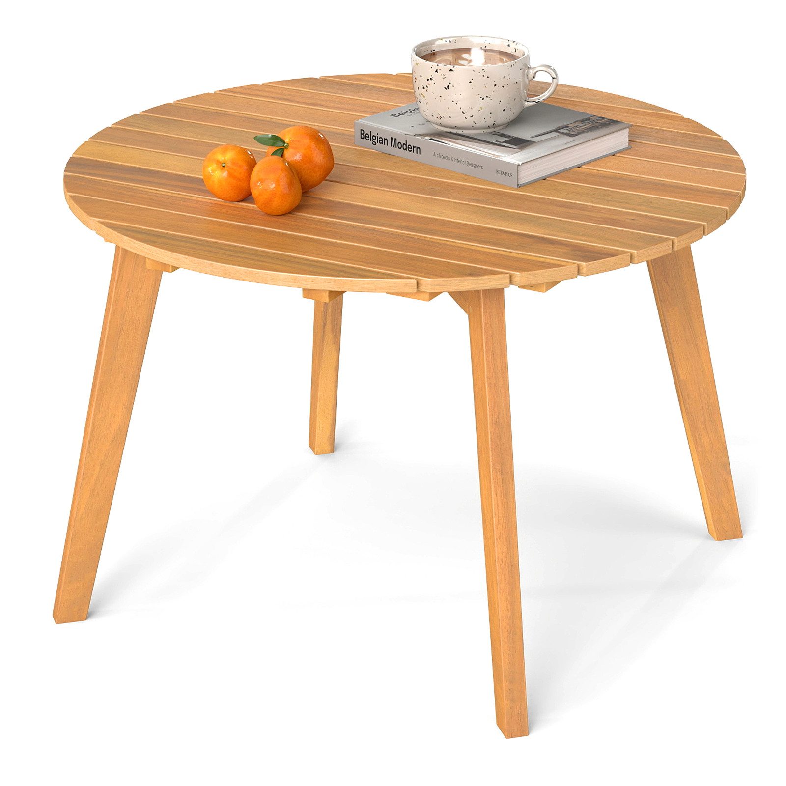 COSTWAY Gartentisch, rund wetterfest Beistelltisch Holz 62 x 62 x 40 cm