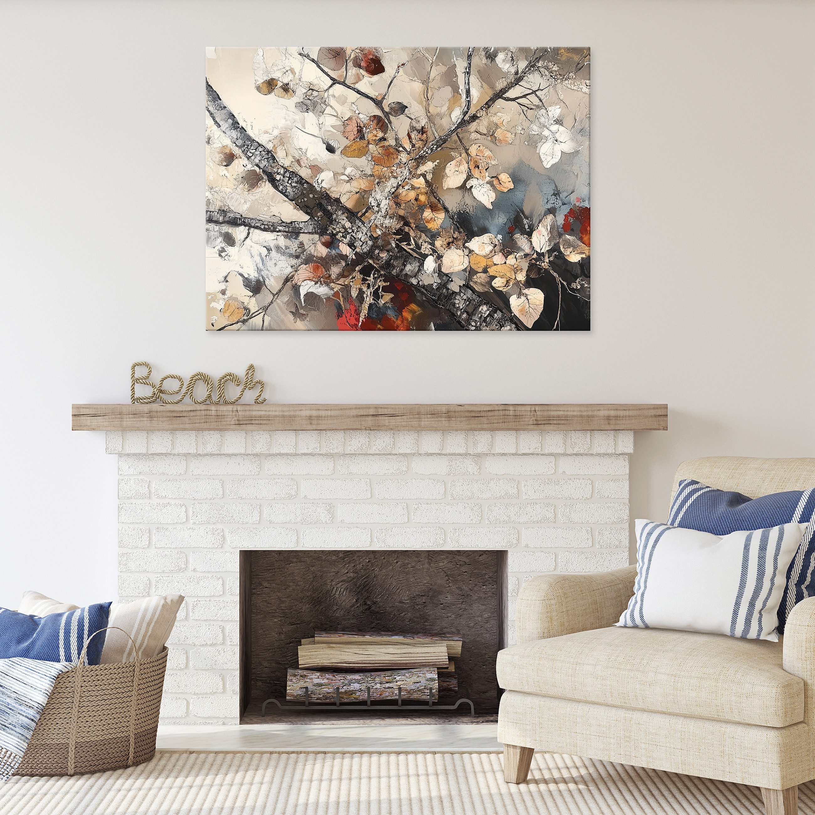 Wallarena Leinwandbild Abstrakt Zweige Baum Beige Wandbilder Wand Deko Bild günstig online kaufen