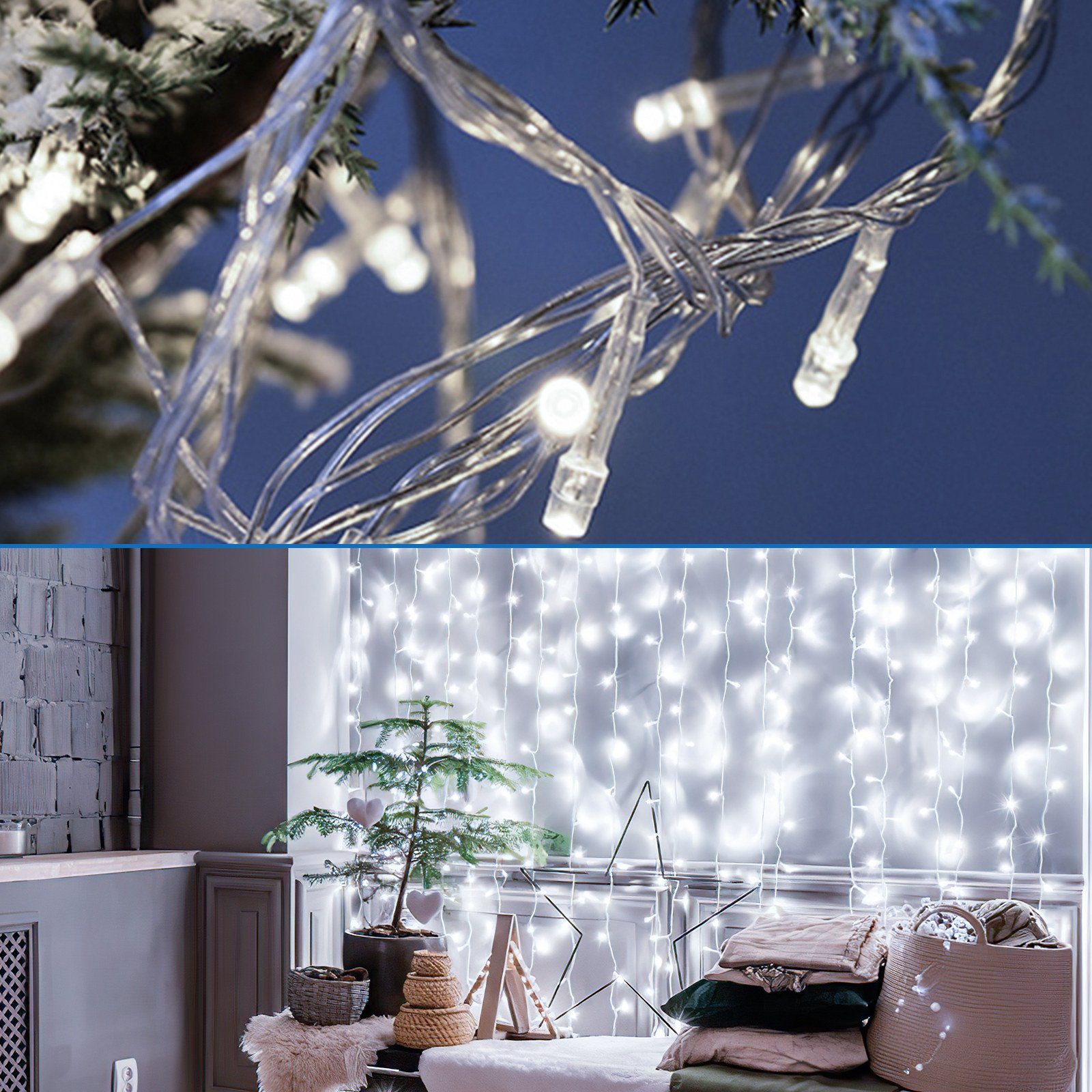 8 Eiszapfen Kaltweiß Clanmacy Fenster, verschiedene Deko Weihnachten 5-200m Lichterkette LED Eisregen Modi LED-Lichterkette