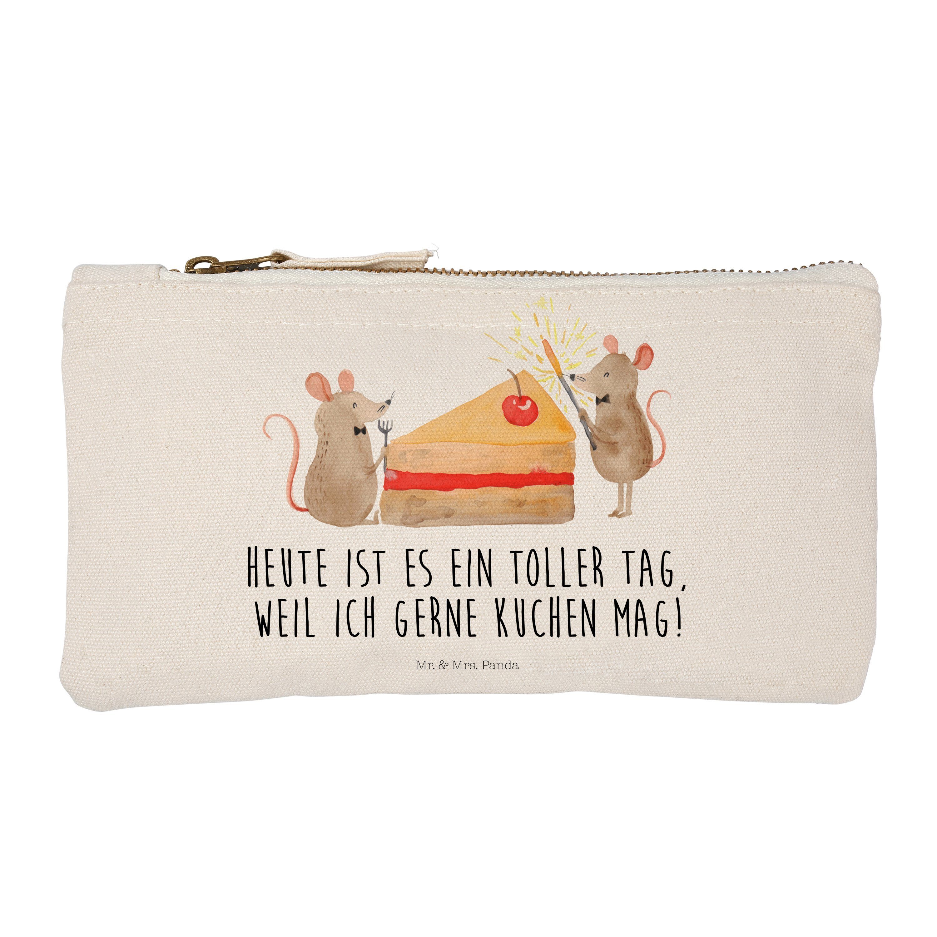 Mr. & Mrs. Panda Kosmetiktasche Mäuse Kuchen - Weiß - Geschenk, Torte, Kuchenstück, Geburtstag, Feder (1-tlg)
