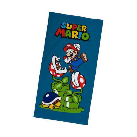 MTOnlinehandel Badetuch Super Mario 70x140 cm, 100 % Baumwolle, Nintendo Mario, Baumwolle (1-St), offiziell lizenziertes Nintendo Bade- / Strandtuch für Kinder