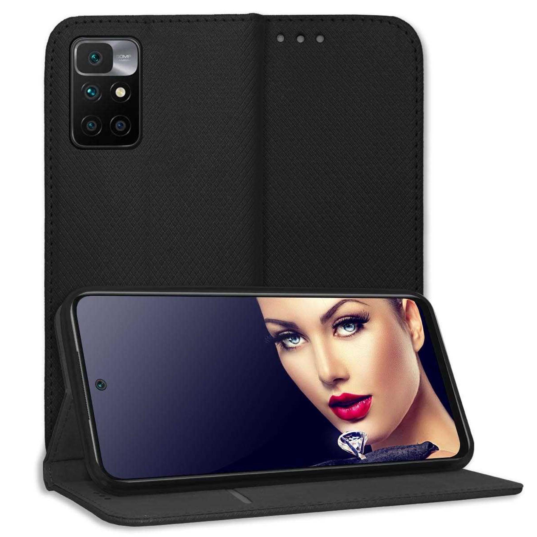 mtb more energy Smartphone-Hülle Smart Magnet für Xiaomi Redmi 10, Schwarz, Bookstyle Klapphülle Cover Wallet Case aus Kunstleder