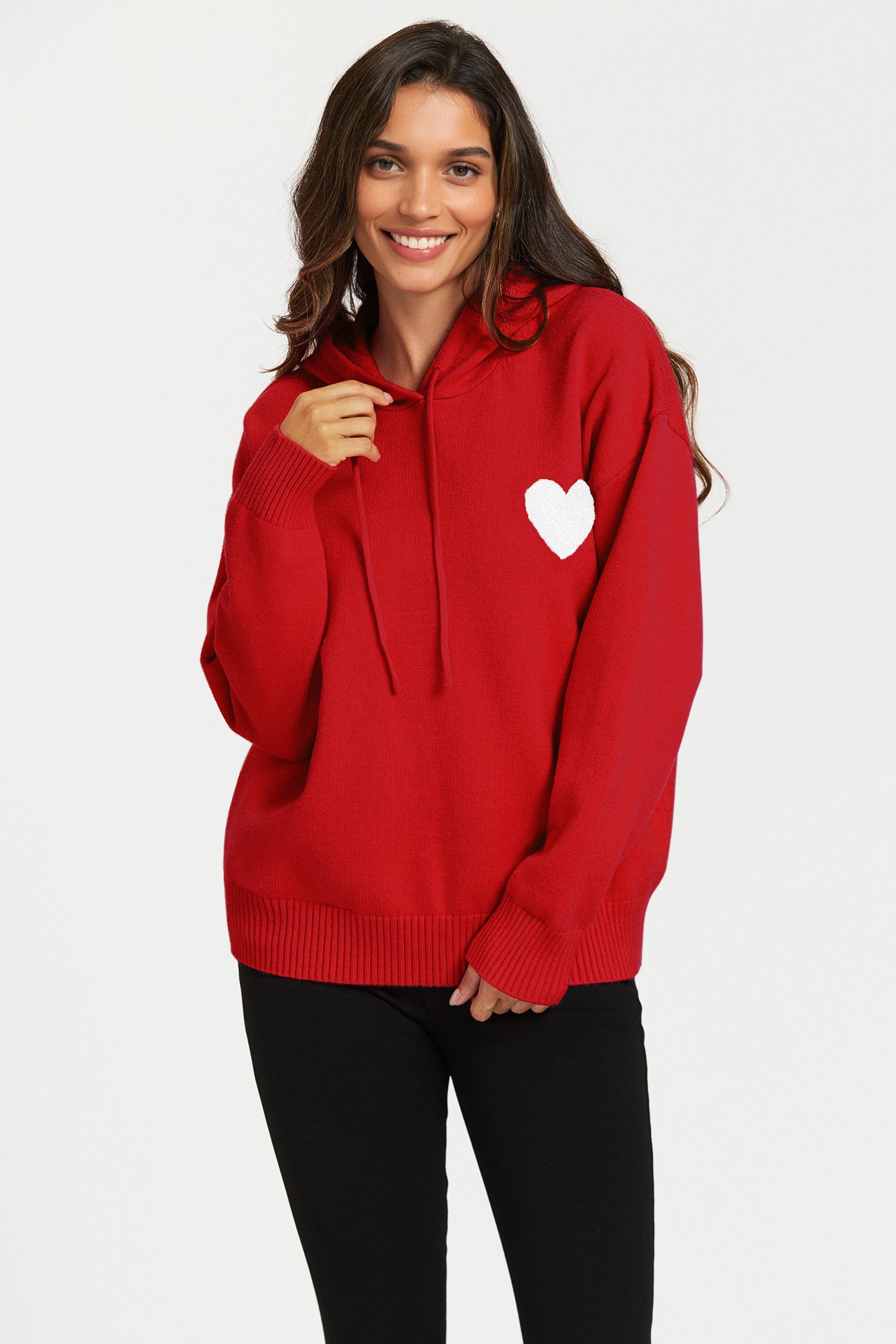 FS Collection Strickpullover Damen Strick-Hoodie Gestrickter Kapuzenpullover - Strickpullover (Einheitsgröße: UK 8–16 / EU 36–44, 6 Farben : Schwarz, Creme, Olivegrün, Fuchsia Rosa, Kamel und Rot) 56 % Viskose, 26 % Polyester, 18 % Wolle)