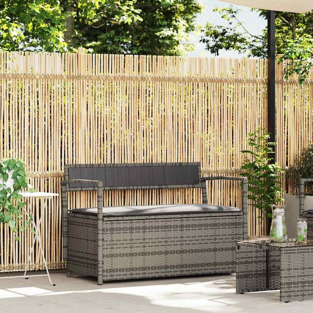 vidaXL Gartenbank Gartenbank mit Stauraum und Kissen Grau Poly Rattan (1-St)