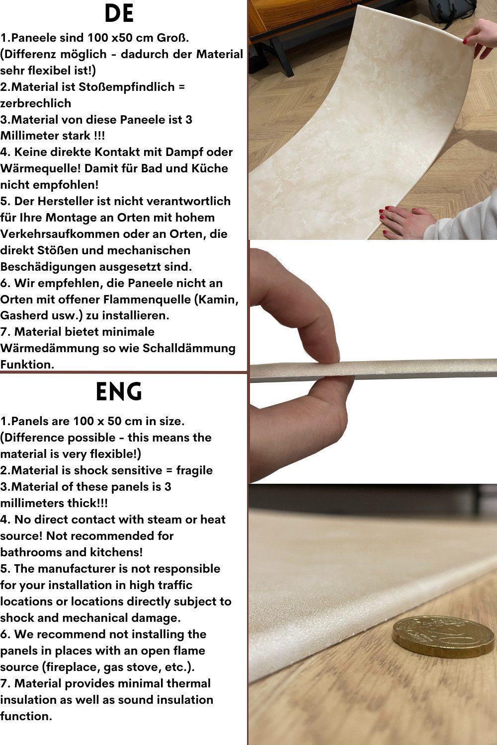 IKHEMalarka 3D Wandpaneel Betonoptik Marmor Ziegel aus Polystyrol Styropor XPS, BxL: 50,00x100,00 cm, 0,50 qm, (1 Stück, 0,5m) Deckenpaneelen - 3mm dick - 100x50cm