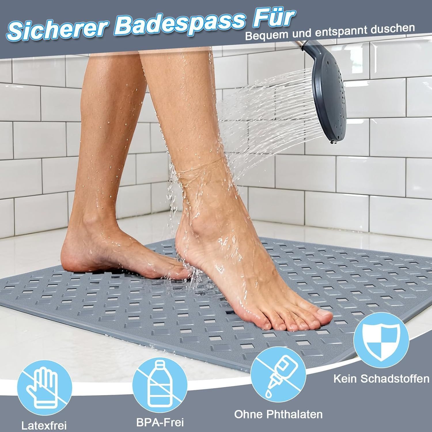 ibettertec Antirutschmatte Rutschfeste Duschmatte 53x53 cm, schimmelresistent & hautfreundlich, Duschmatte rutschfest, schimmelresistente Antirutschmatte Dusche – Bild 4 von 5