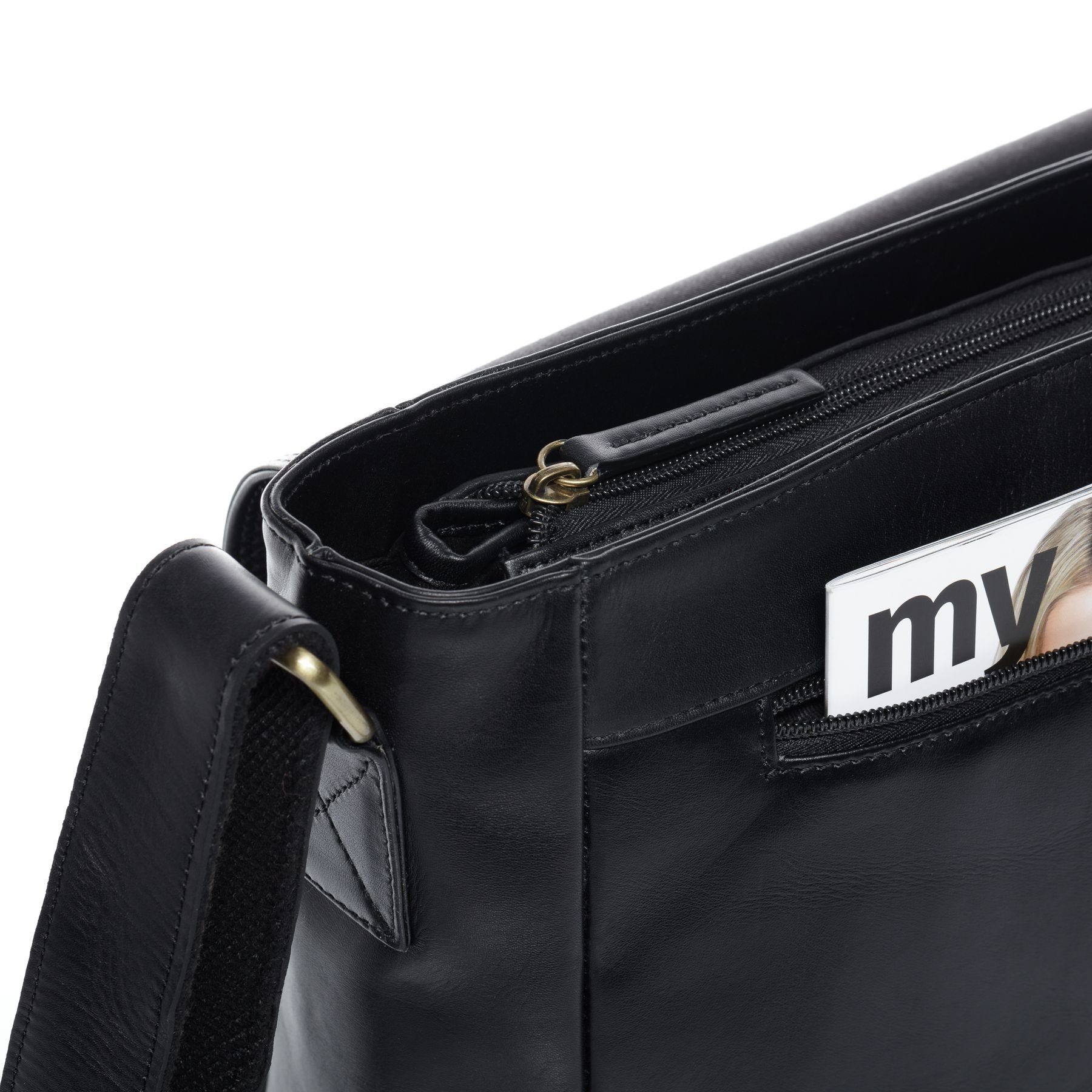 SID & VAIN Messenger Bag SPENCER groß Laptop-Tasche 15 Zoll echt Leder, Umhaengetasche Laptop Fach Herren Damen Schultertasche schwarz