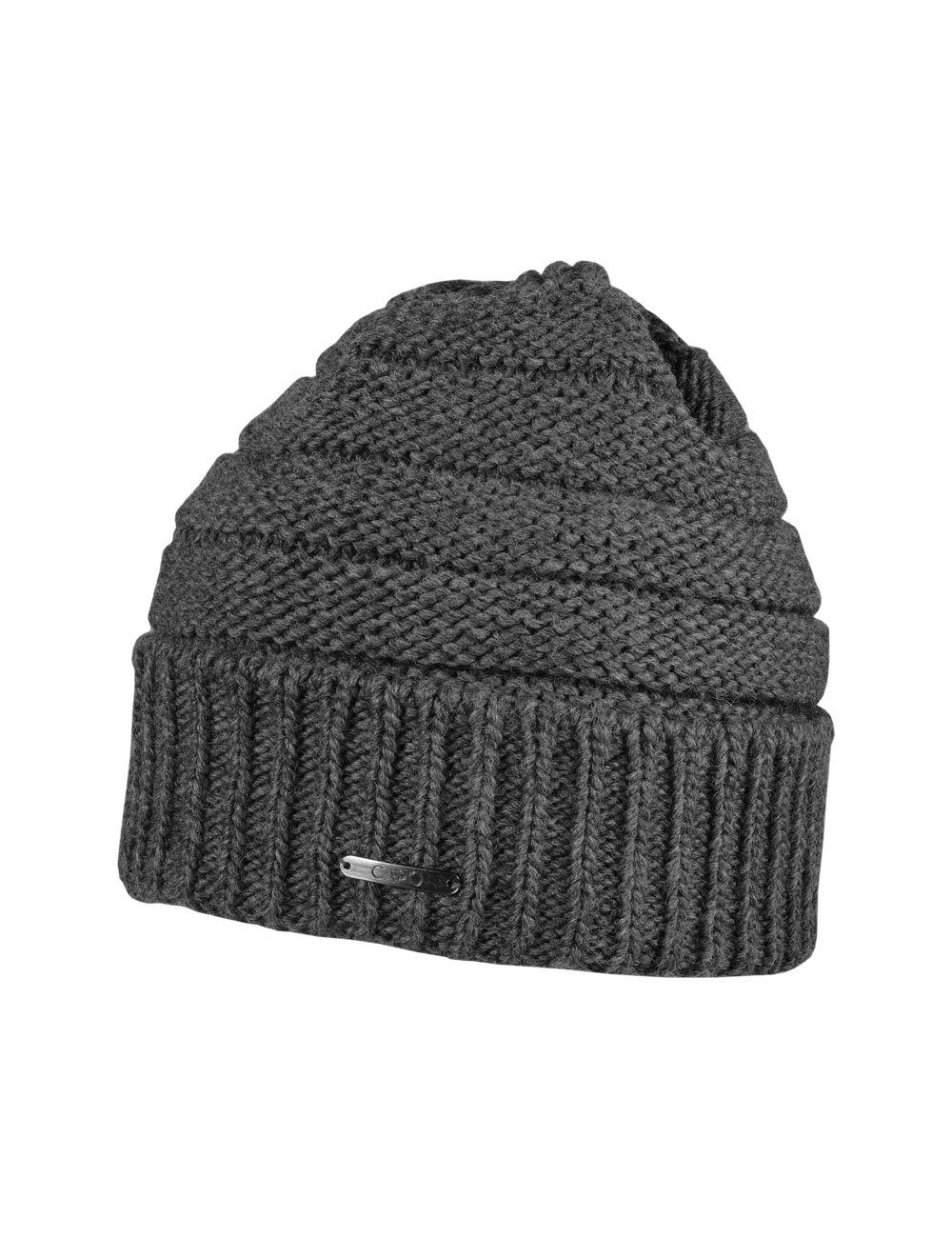 CAPO Strickmütze CAPO-PIPER CAP knitted cap, turn up, short fleece Made in Germany granite