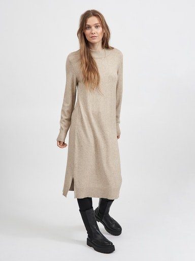 Vila Strickkleid VIRIL CREW NECK MIDI L/S NOOS DRESS - Melange Natural