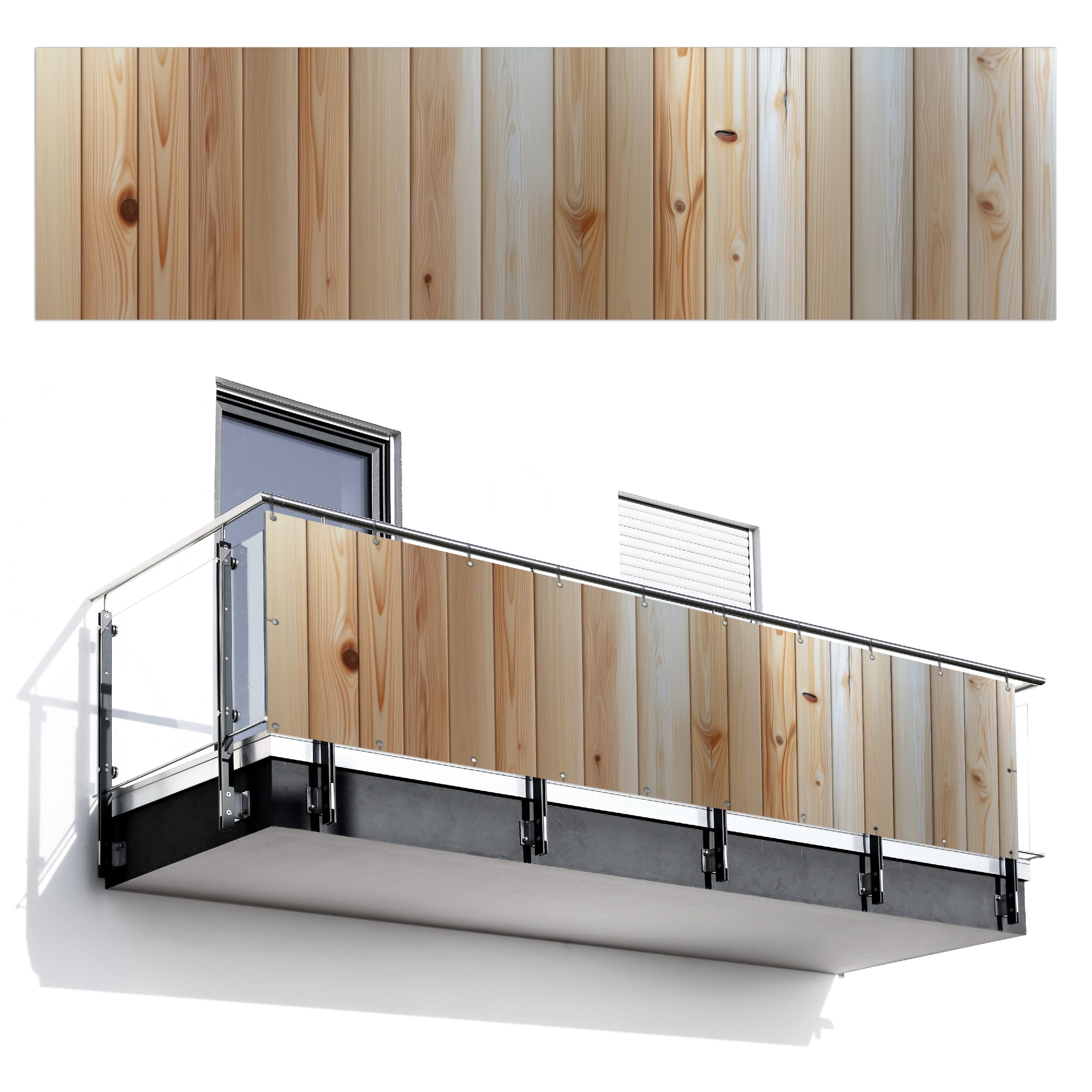 MuchoWow Balkonsichtschutz Holz - Regale - Licht (1-St) Balkonverkleidung Sichtschutzmatten, 80 cm hoch, 300x80 cm