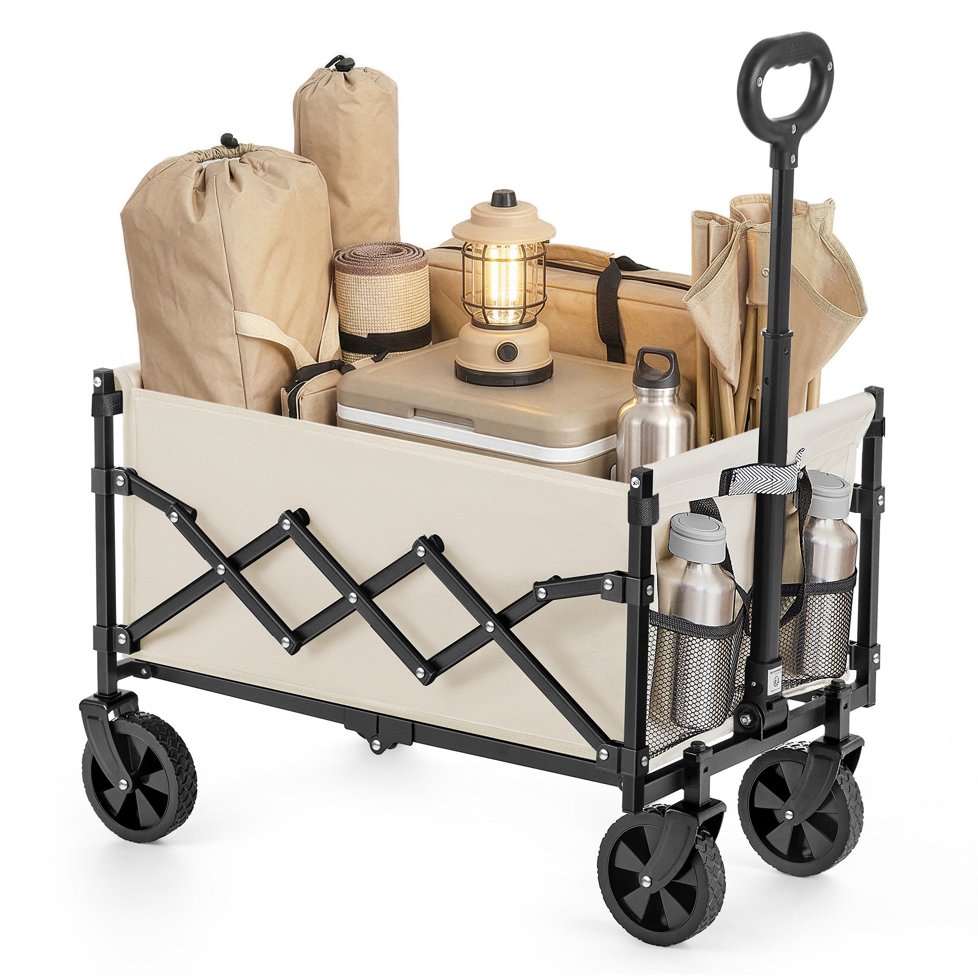 SONGMICS Handwagen altbarer Handwagen/Bollerwagen, Gartenwagen mit Griff, 4 verstärkte Rollen, davon 2 Universalräder, bis 150/180 kg belastbar