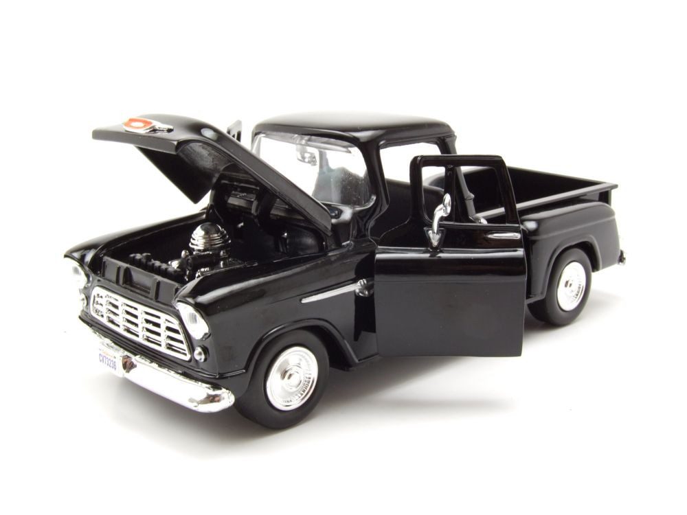 Motormax Modellauto Chevrolet Stepside Pick Up 1955 schwarz Modellauto 1:24 Motormax, Maßstab 1:24
