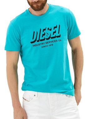 Diesel Rundhalsshirt Logo Print Slim Fit Türkis Bio Baumwolle - T-DIEGOS-A5 5II