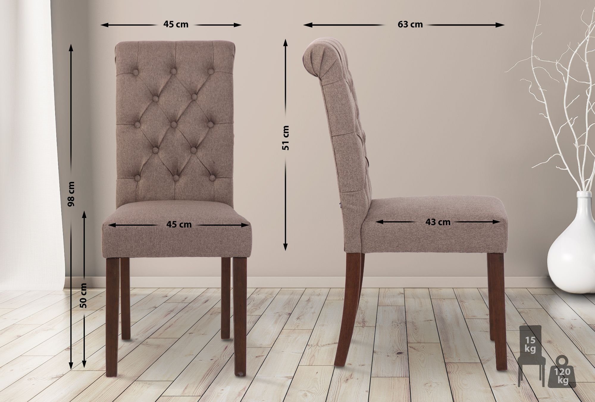 CLP Esszimmerstuhl Lisburn, mit Lehne im Chesterfield Design günstig online kaufen