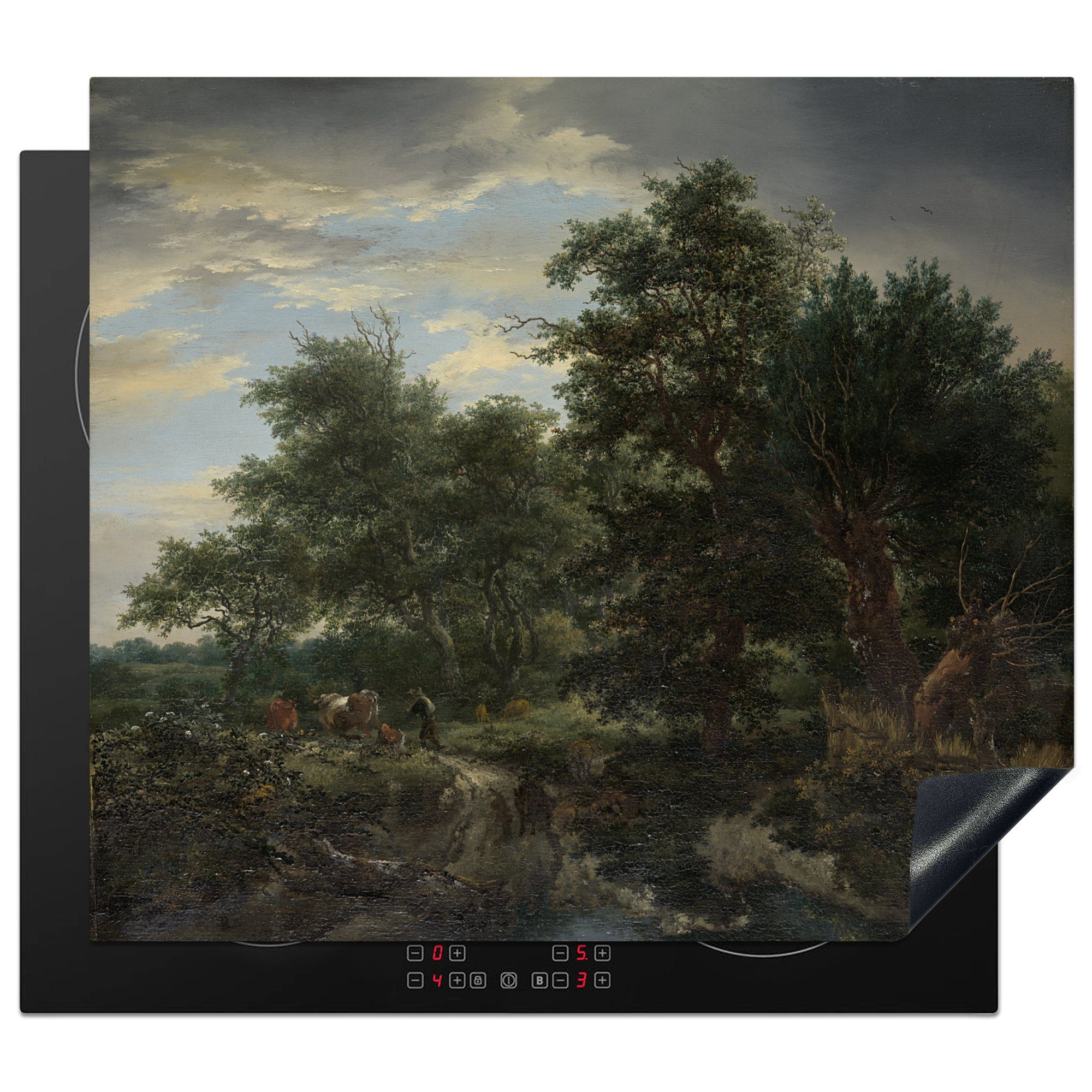 MuchoWow Herdblende-/Abdeckplatte Waldansicht - Gemälde von Jacob van Ruisdael, Vinyl, (1 tlg), 59x52 cm, Ceranfeldabdeckung für die küche, Induktionsmatte