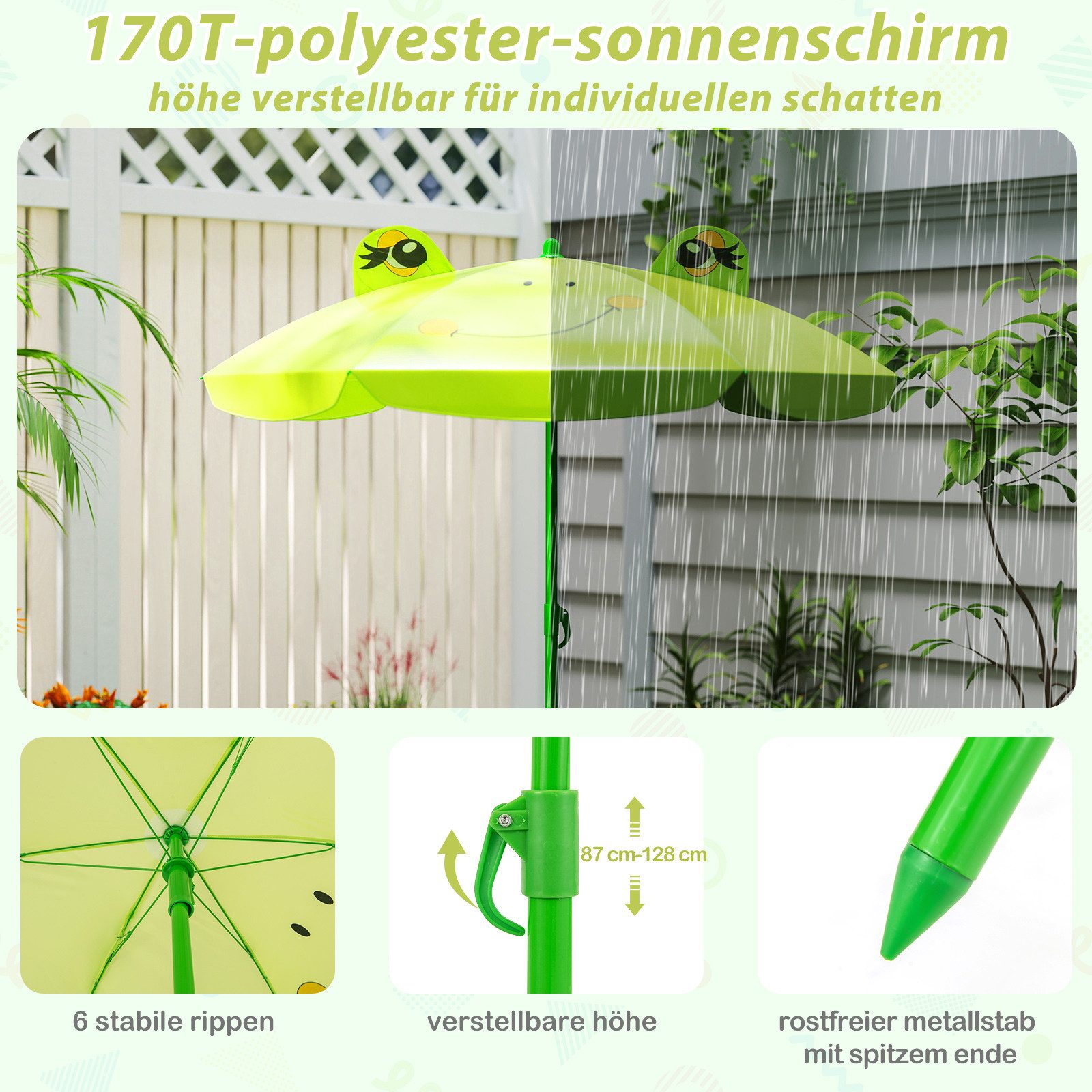 COSTWAY Garten-Kindersitzgruppe, (4-tlg), mit 2 stühlen & Sonnenschirm