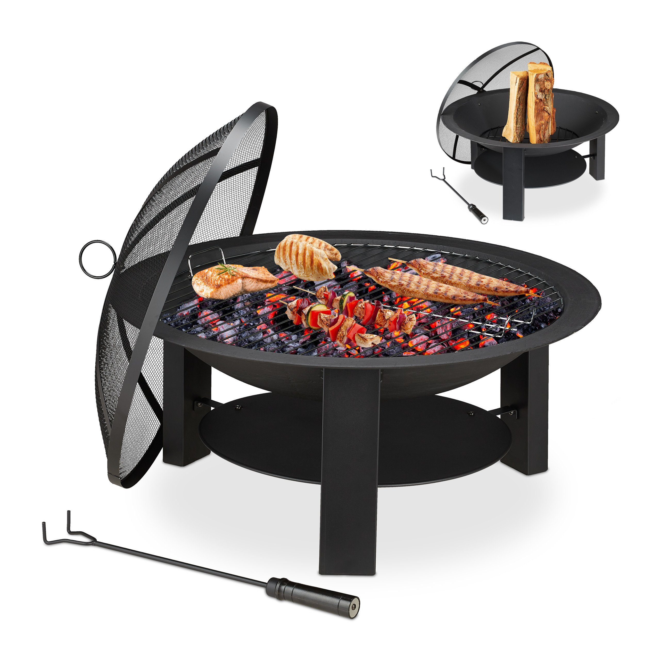 relaxdays Feuerschale Feuerschale Gusseisen mit Grillrost