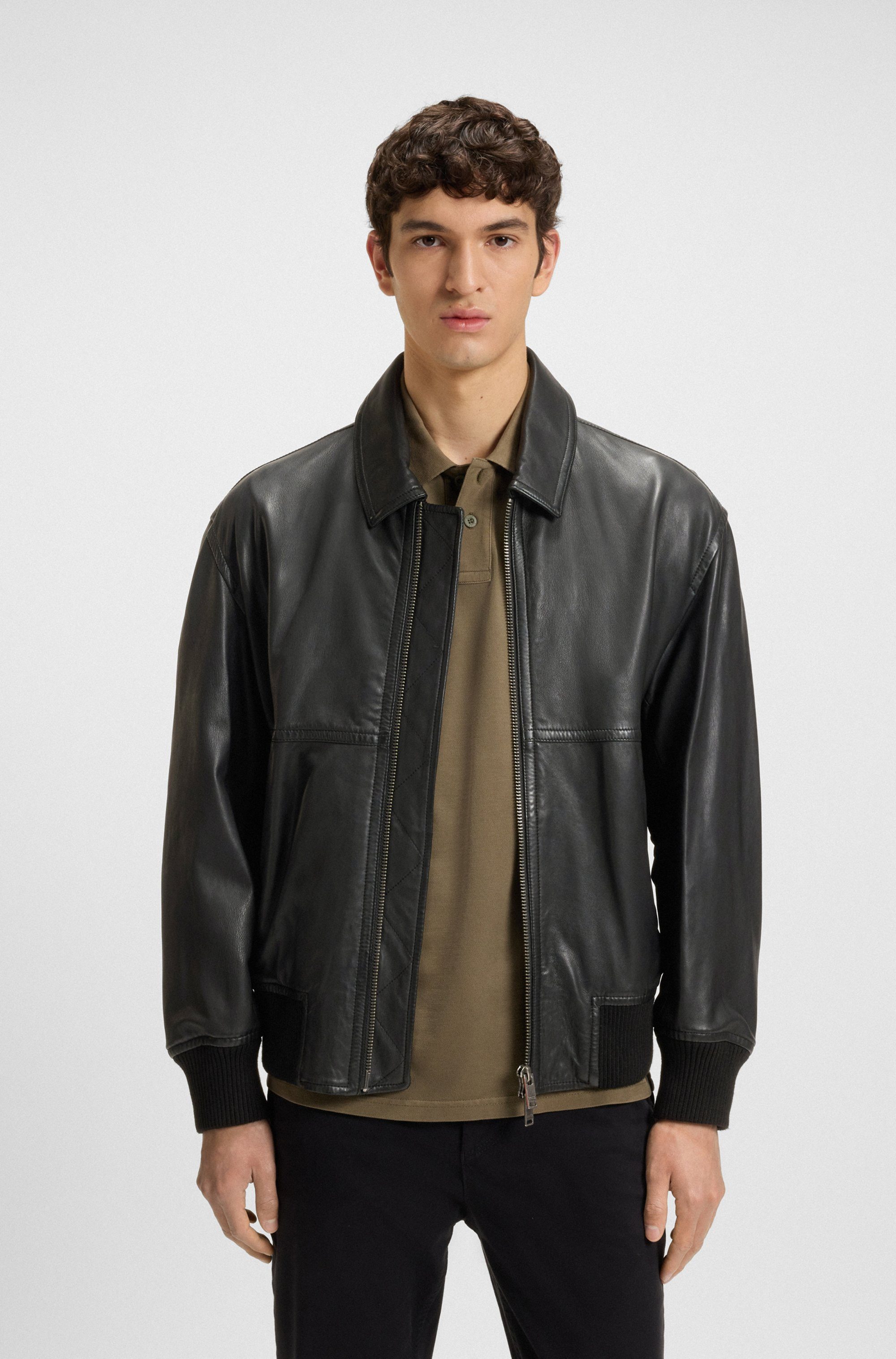 BOSS ORANGE Lederjacke Joberg mit Reißverschlusstaschen günstig online kaufen