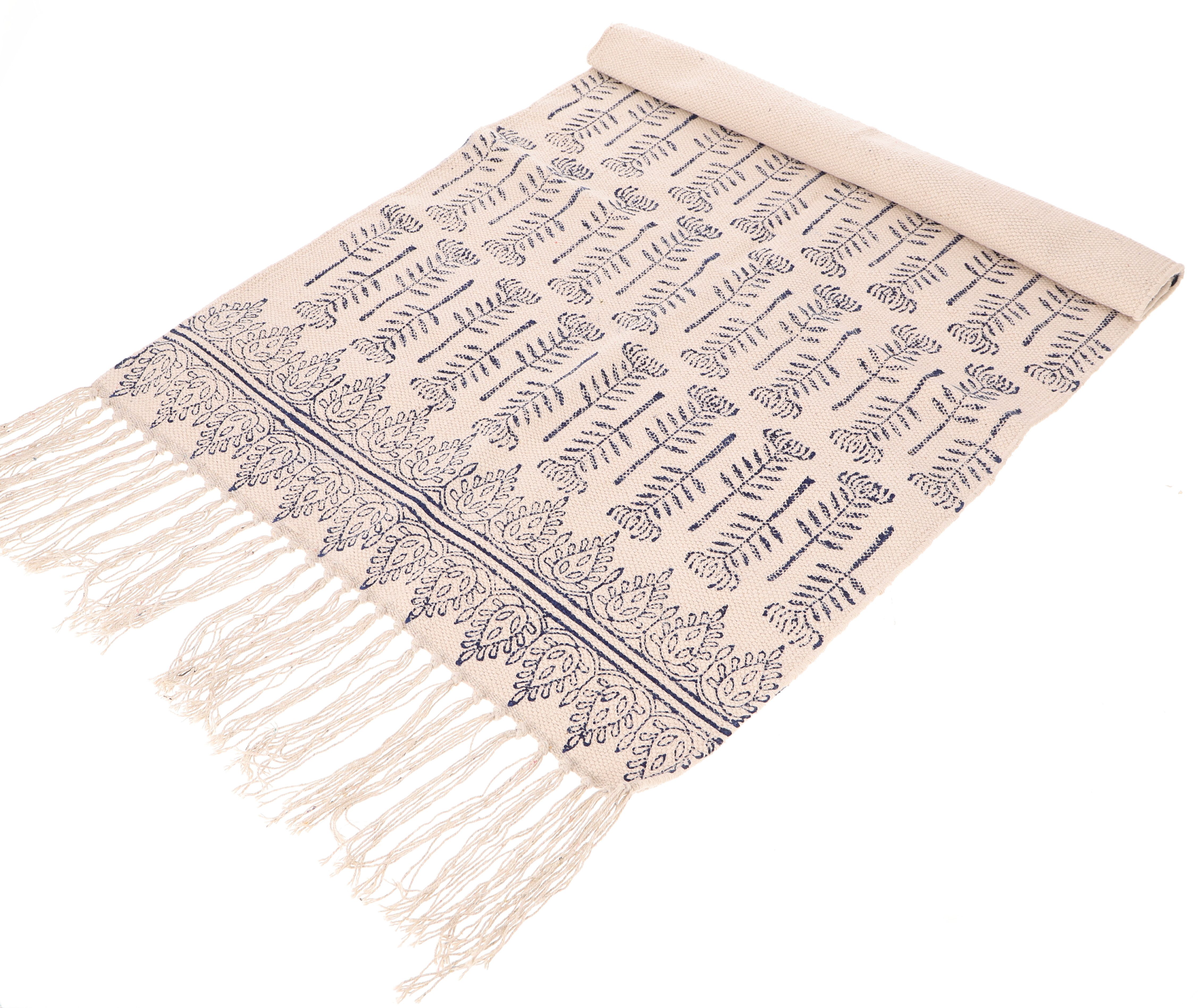 Guru-Shop Teppich Handgewebter Blockdruck Teppich 190*135 cm,.., Höhe: 190 mm