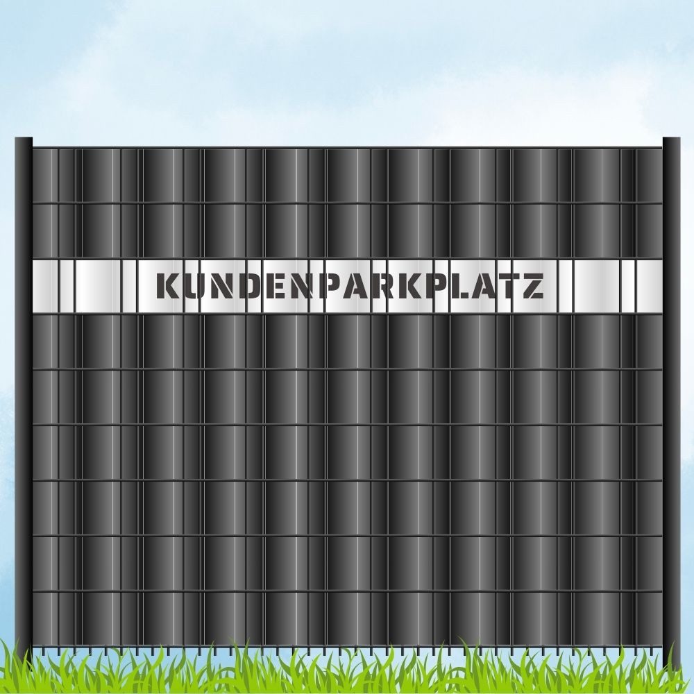 zaunzu Полосы конфиденциальности Laser Beschriftung "KUNDENPARKPLATZ" Weiß, (1x Einzelstreifen, für Doppelstabmattenzaun), Made in Germany