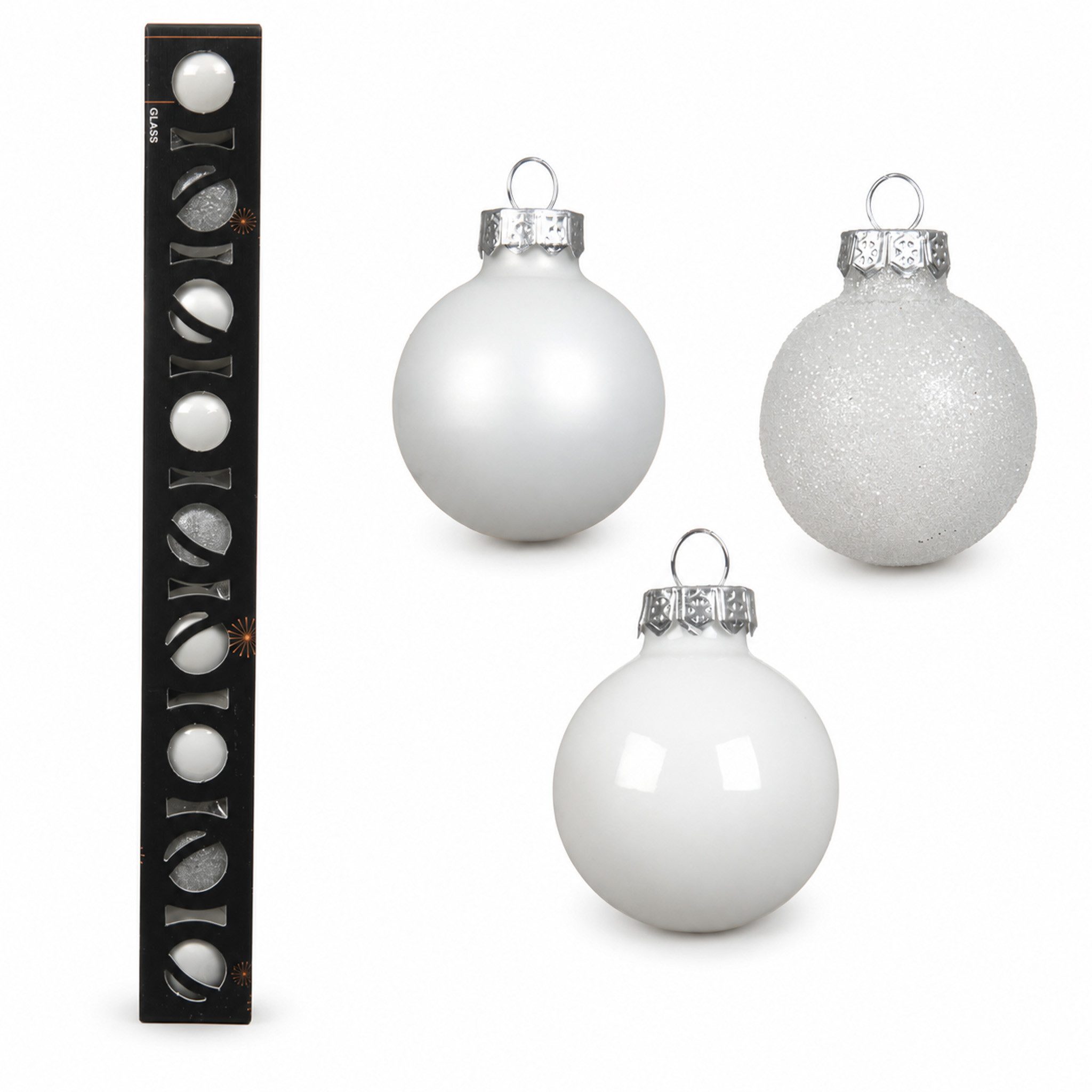 Kaemingk Weihnachtsbaumkugel, Weihnachtskugeln Glas 3cm Glanz Matt Glitzer 9er Set - Winterweiß