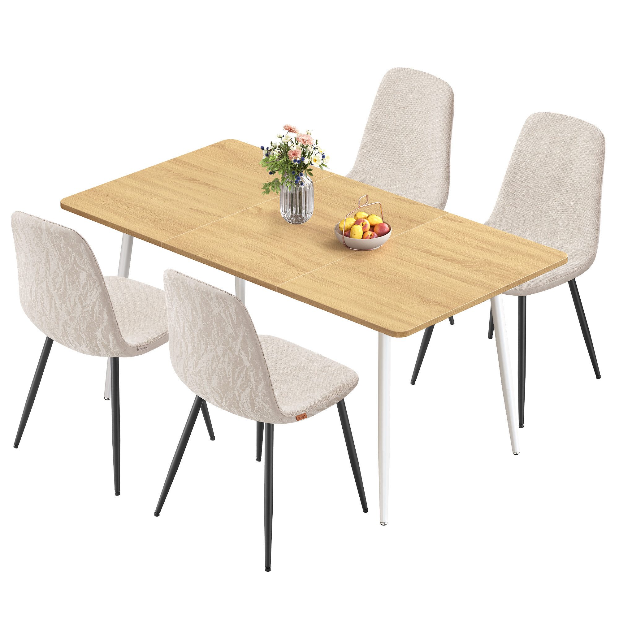 VASAGLE Essgruppe Esstisch mit 4 Esszimmerstühlen, (5-tlg., Esstisch mit 4 Esszimmerstühlen), für 4-6 Personen, schneller Aufbau, verstellbare Füße, pflegeleicht