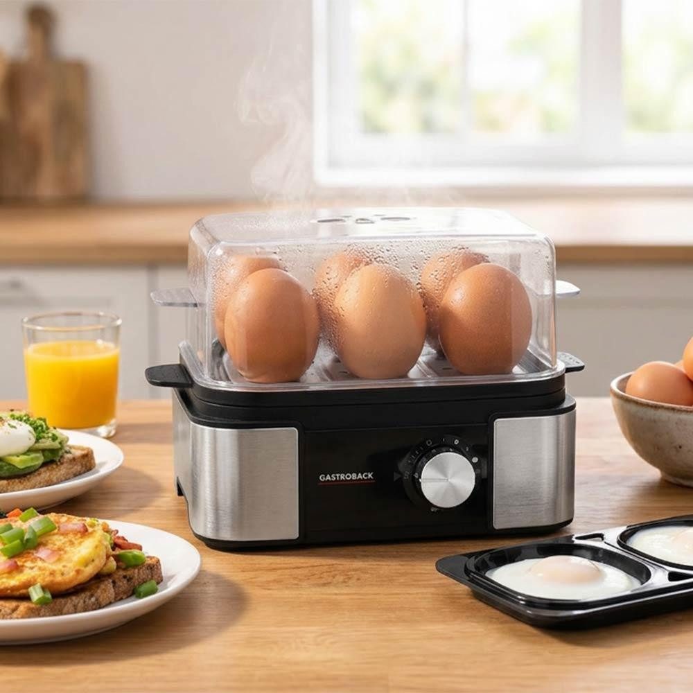Gastroback Eierkocher EasyCook 6, Automatisches Eierkochen, Pochierfunktion, 6 Eier Kapazität