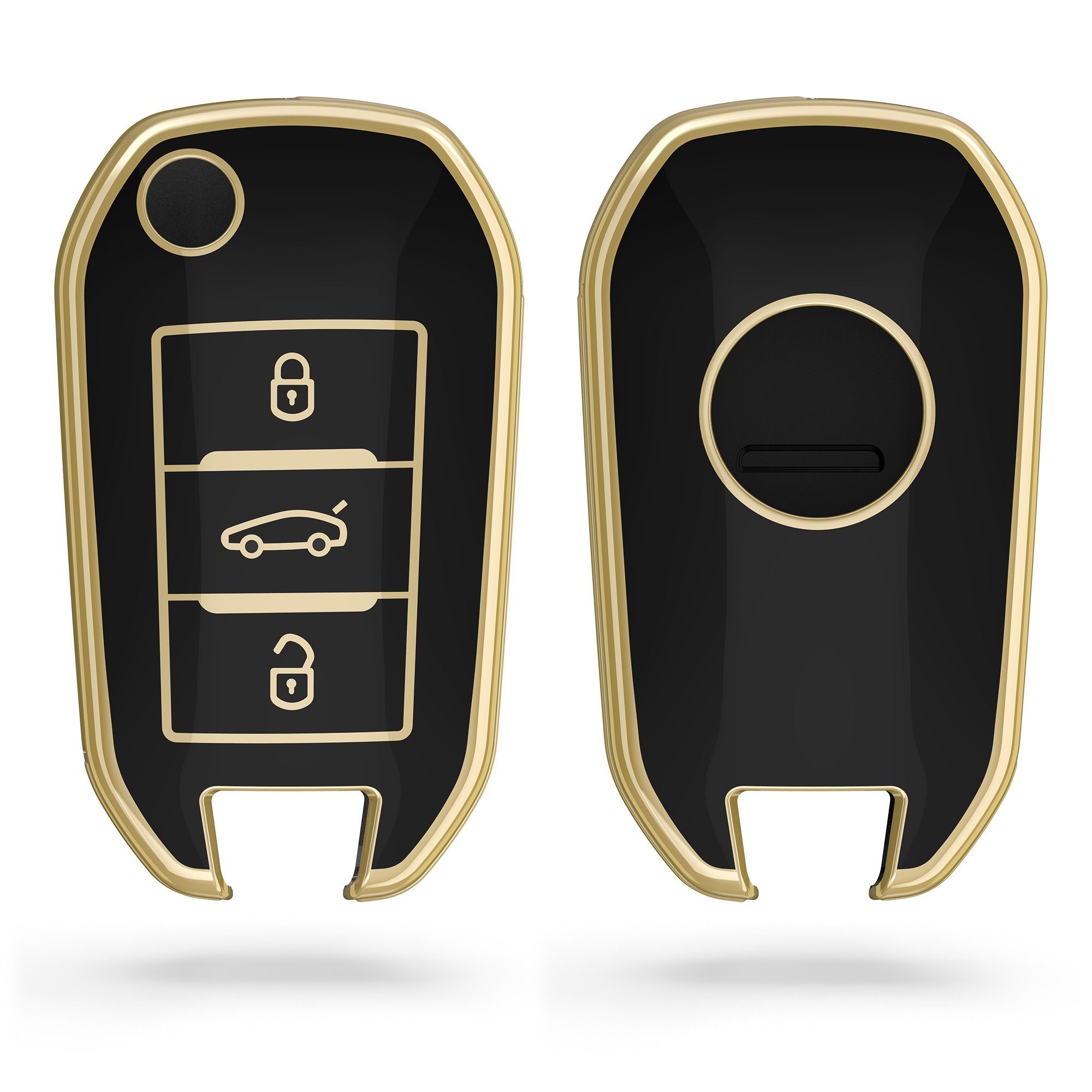 kwmobile Autoschlüssel Silikon Hülle kompatibel mit Peugeot Citroen  3-Tasten Klapp Autoschlüssel - Schlüsselhülle in Schwarz