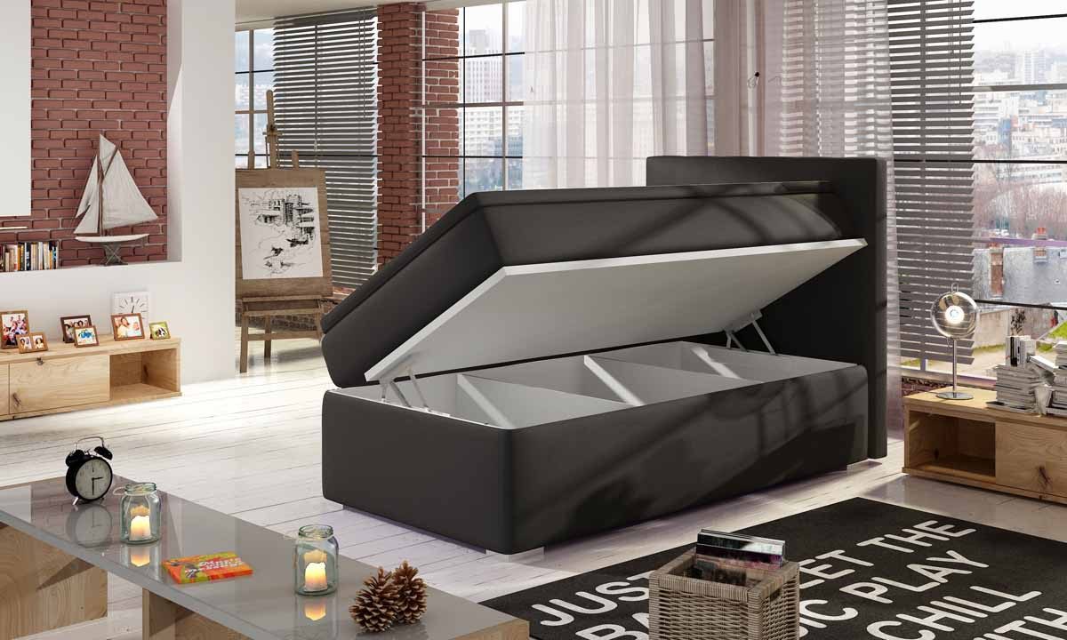 Luxusbetten24 Boxspringbett Relio 90x200, mit Stauraum