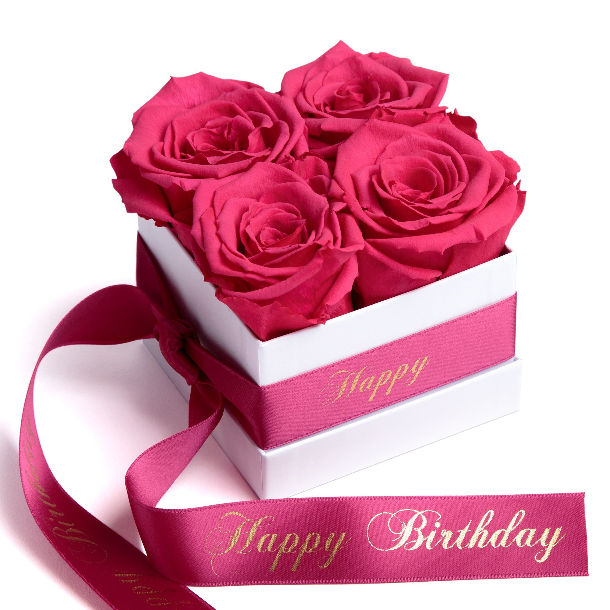 Kunstblume Infinity Rosen Rosenbox Happy Birthday Geburtstag Geschenk für Frauen Rose, ROSEMARIE SCHULZ Heidelberg, Höhe 8.5 cm, echte Rosen lang haltbar, Made in Germany
