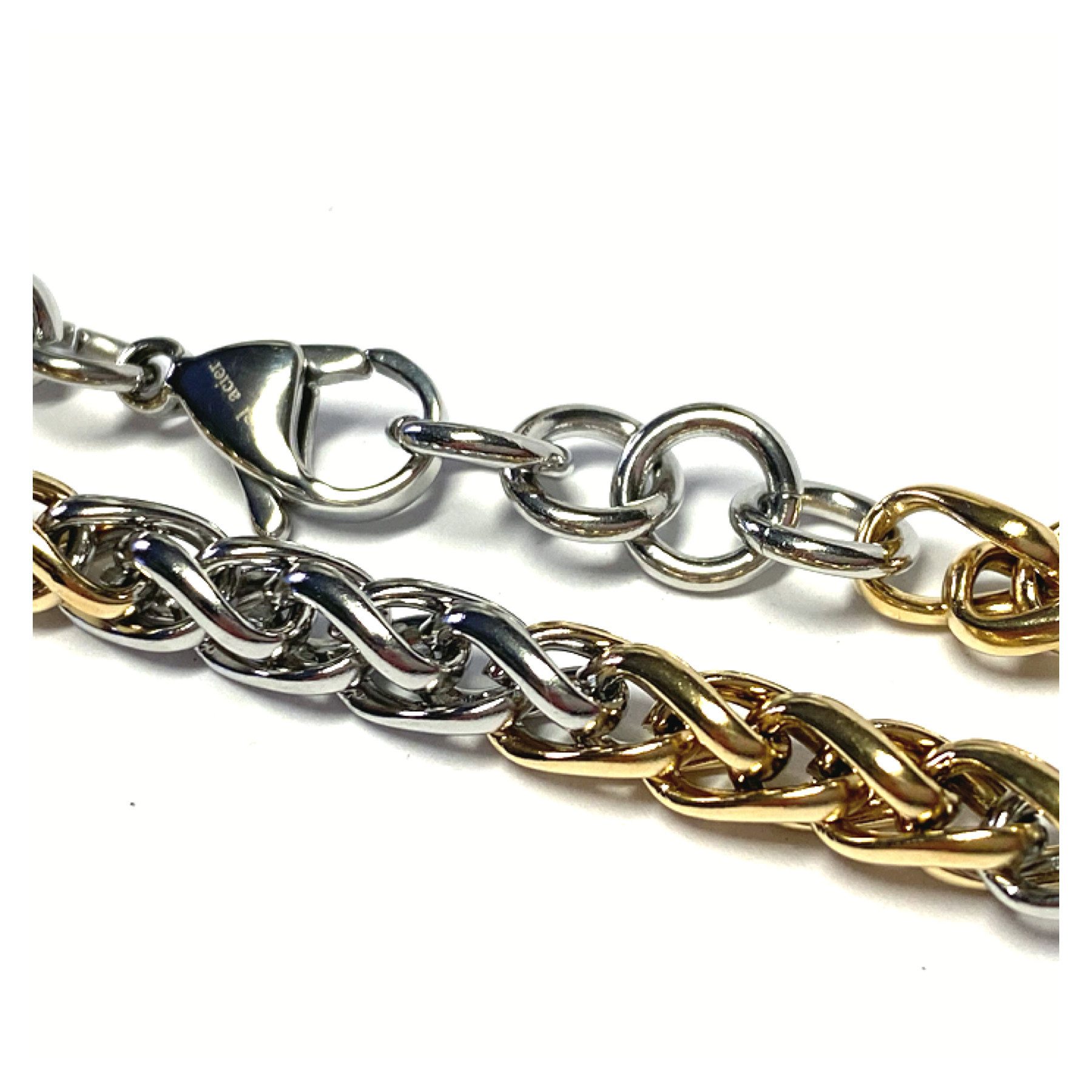 Edelschmiede925 Silberkette Armband Edelstahl bicolor Zopfkette robust 21-23cm