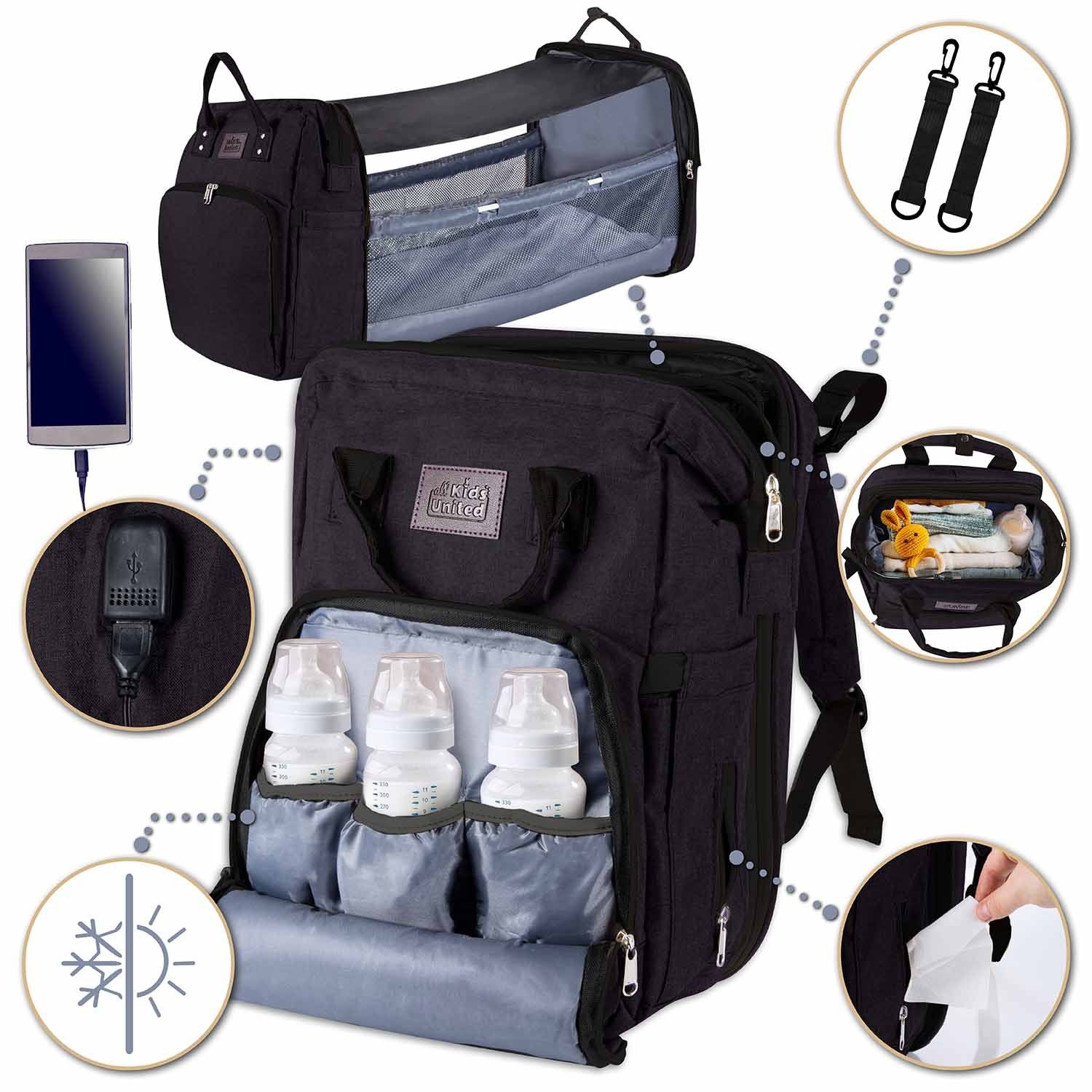 all Kids United changing backpack Baby bag with cot (set, baby backpack, changing mat, integrated baby cot, stroller hook)