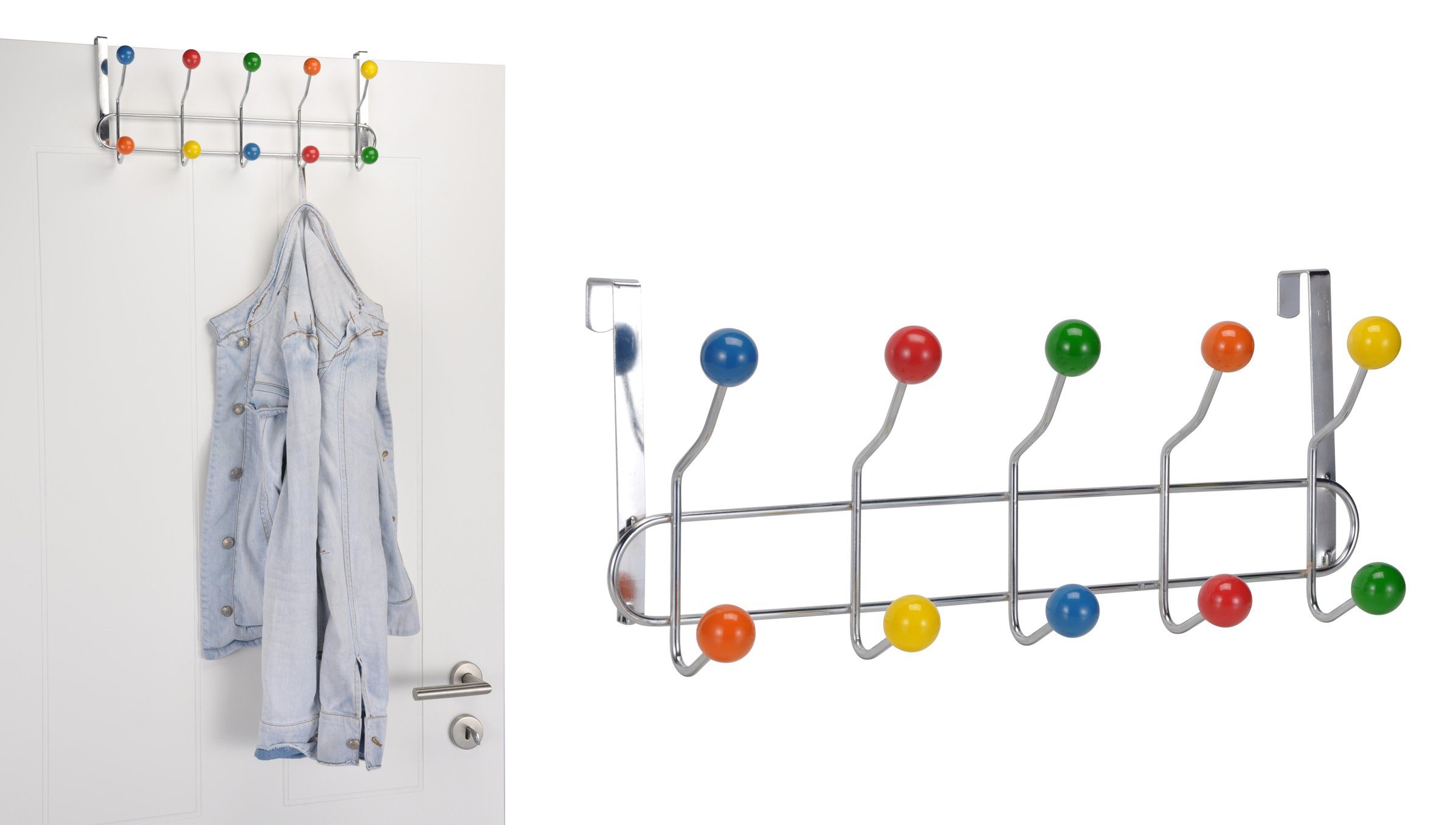 Haushalt International Hakenleiste Türhakenleiste mit 10 bunten Haken - Türgarderobe