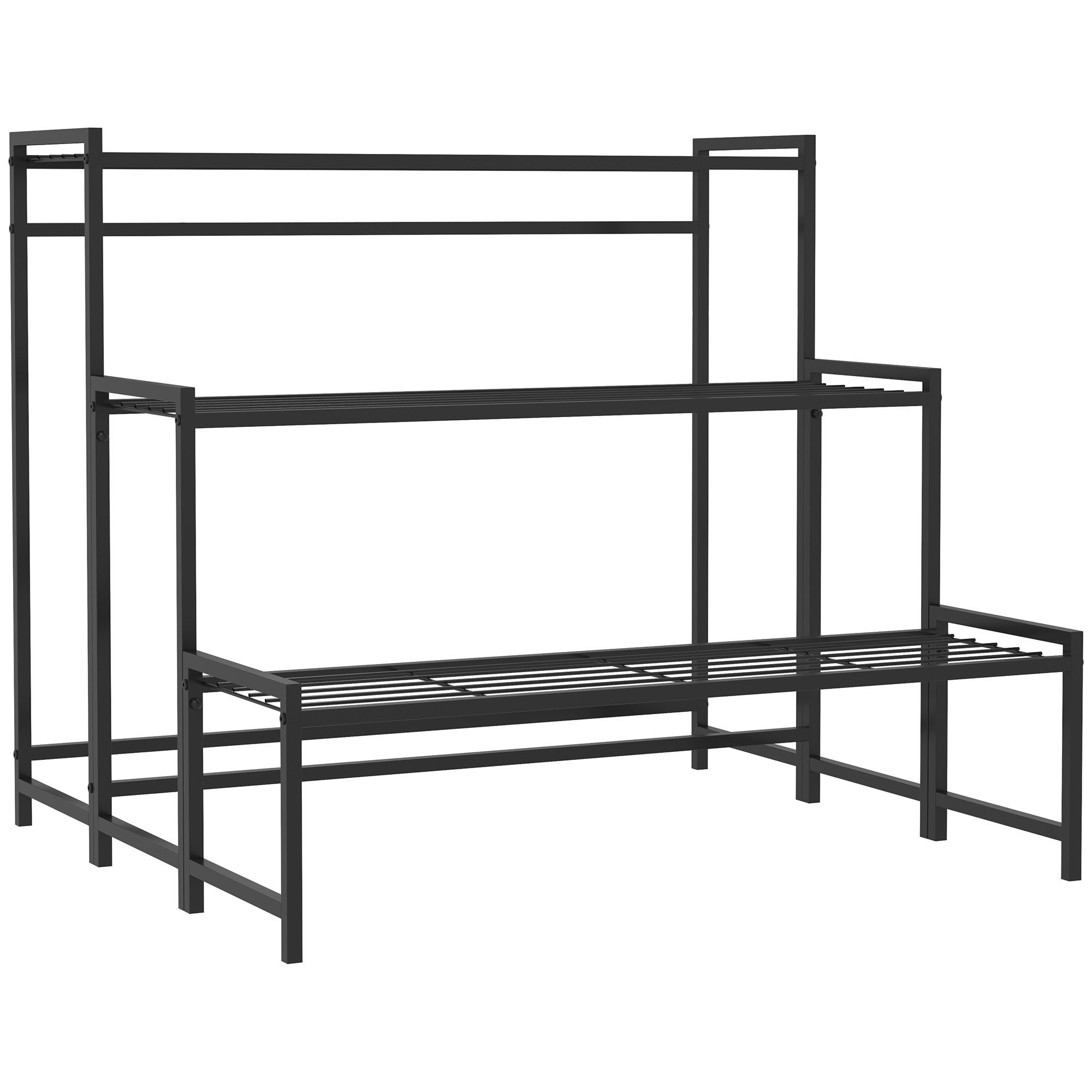 furnicato Pflanzentreppe Dreistufiger Blumenständer 75L x 70B x 66H cm Schwarz (1 St), Rostgeschütztes Pflanzenregal mit Gitterböden für den Außenbereich