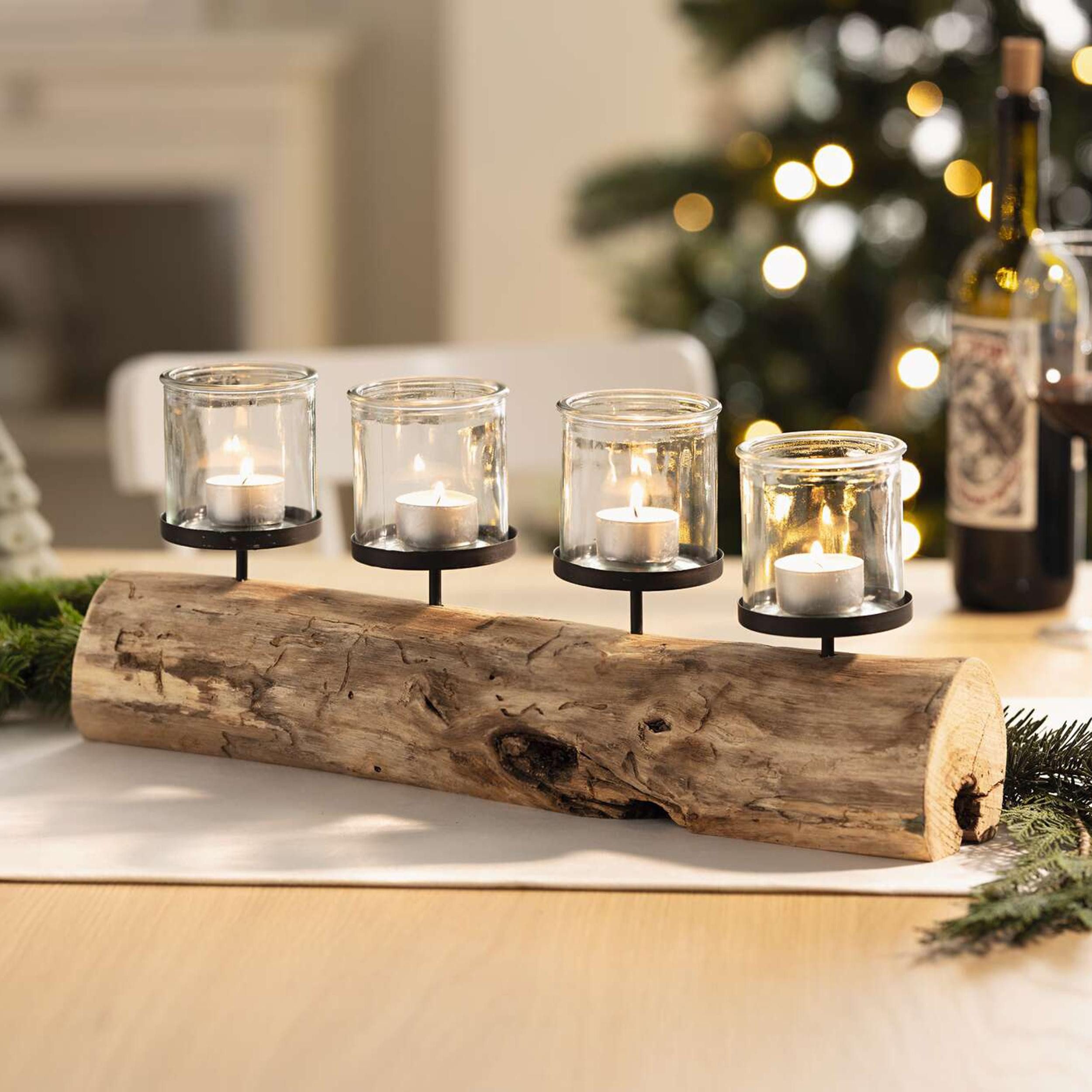 Frank Flechtwaren Windlicht Торшеры Rustikal verwittertes Holz 4 Windlichtgläser