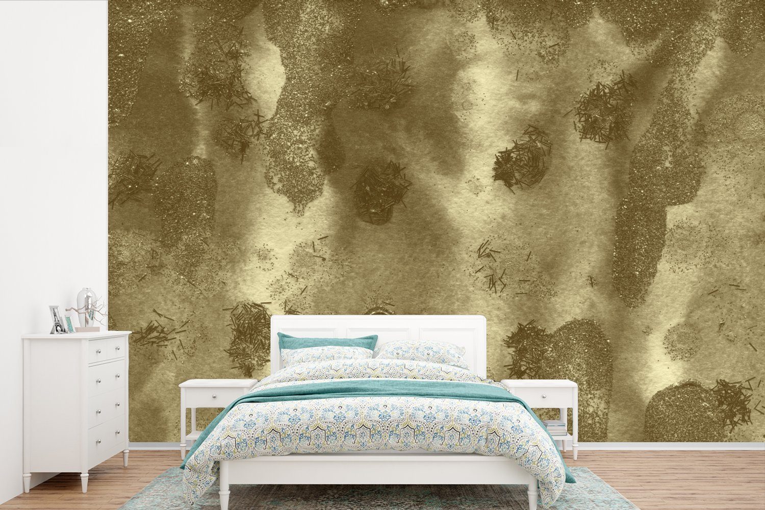 (6 Schlafzimmer, Abstrakt, - bedruckt, Textur St), für MuchoWow - Tapete Wohnzimmer, Gold Fototapete Vinyl Wallpaper Kinderzimmer, Matt,