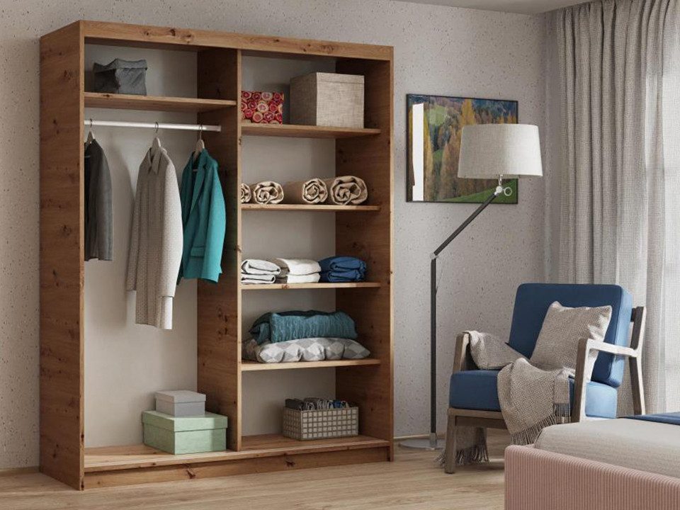 Beautysofa Kleiderschrank Donatello (Schrank mit Schiebetüren, Stange und Regalen, verschiedene Breiten und Farben wählbar)
