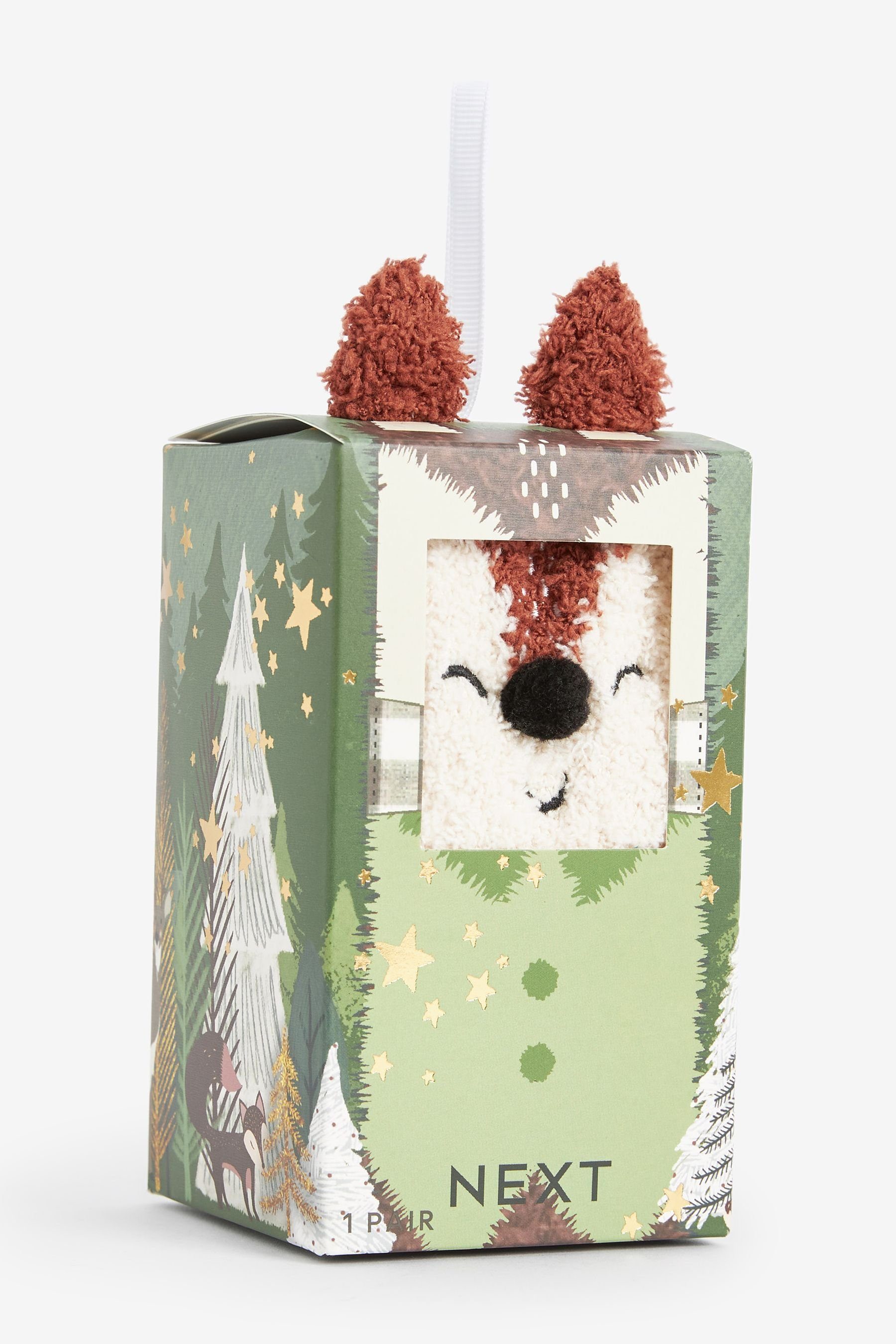 Haussocken mit Kuschelsocken Fox Figurendesign (1-Paar) Next Geschenkschachtel