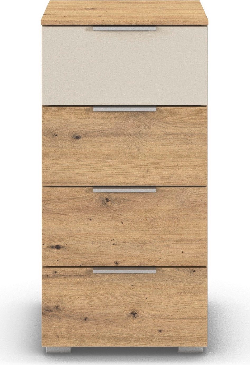 rauch Schubkastenkommode Highboard Sideboard Schubladenkommode Kommode ASTANA (Breite 40 cm / Höhe 81 cm), mit 4 geräumigen Schubladen, Kantengriff in Alufarben MADE IN GERMANY