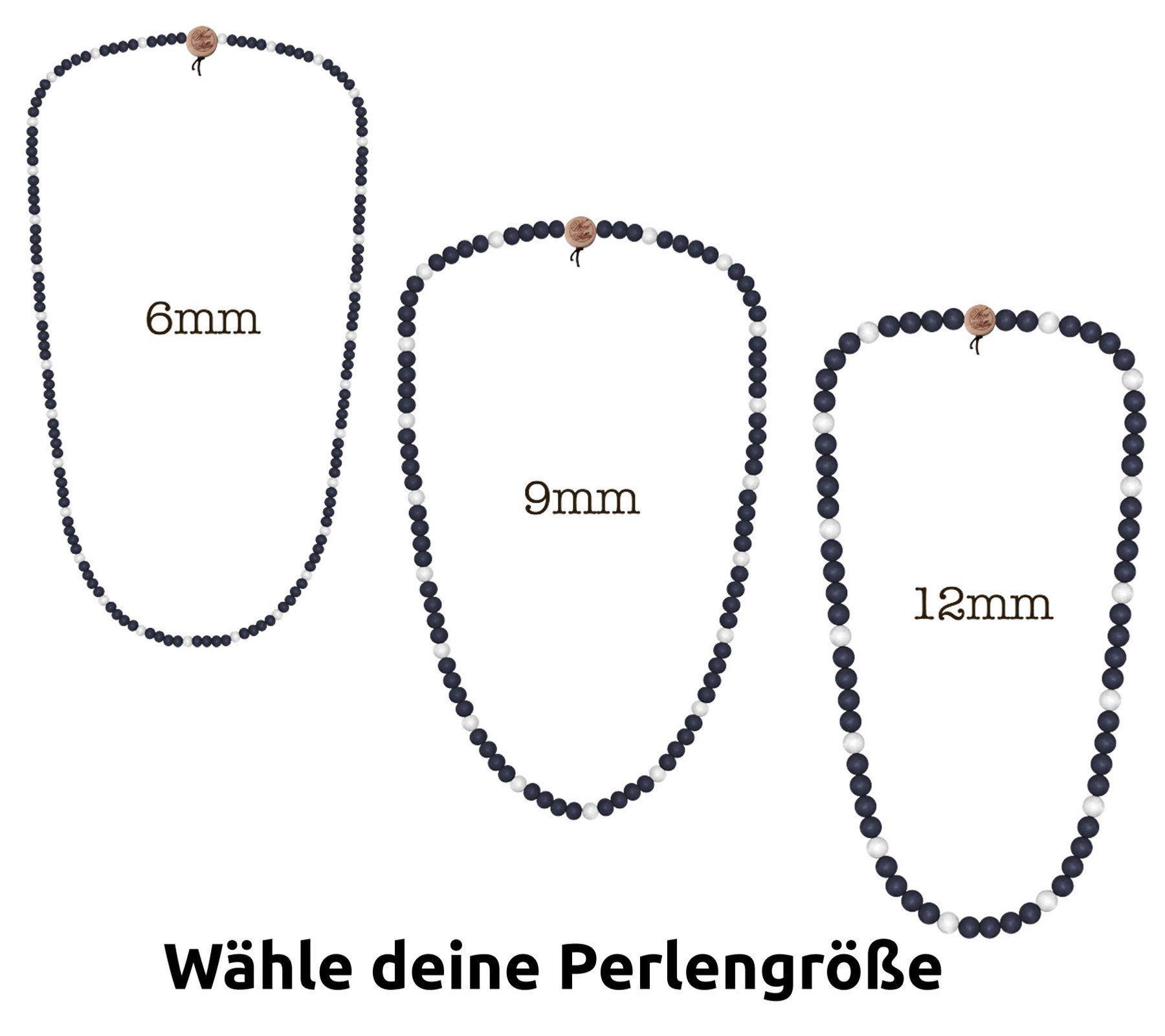 WOOD FELLAS Halsband FELLAS Hals-Schmuck Mode-Schmuck Deluxe Pearl stylische Necklace WOOD Navy/Weiß Holz-Kette