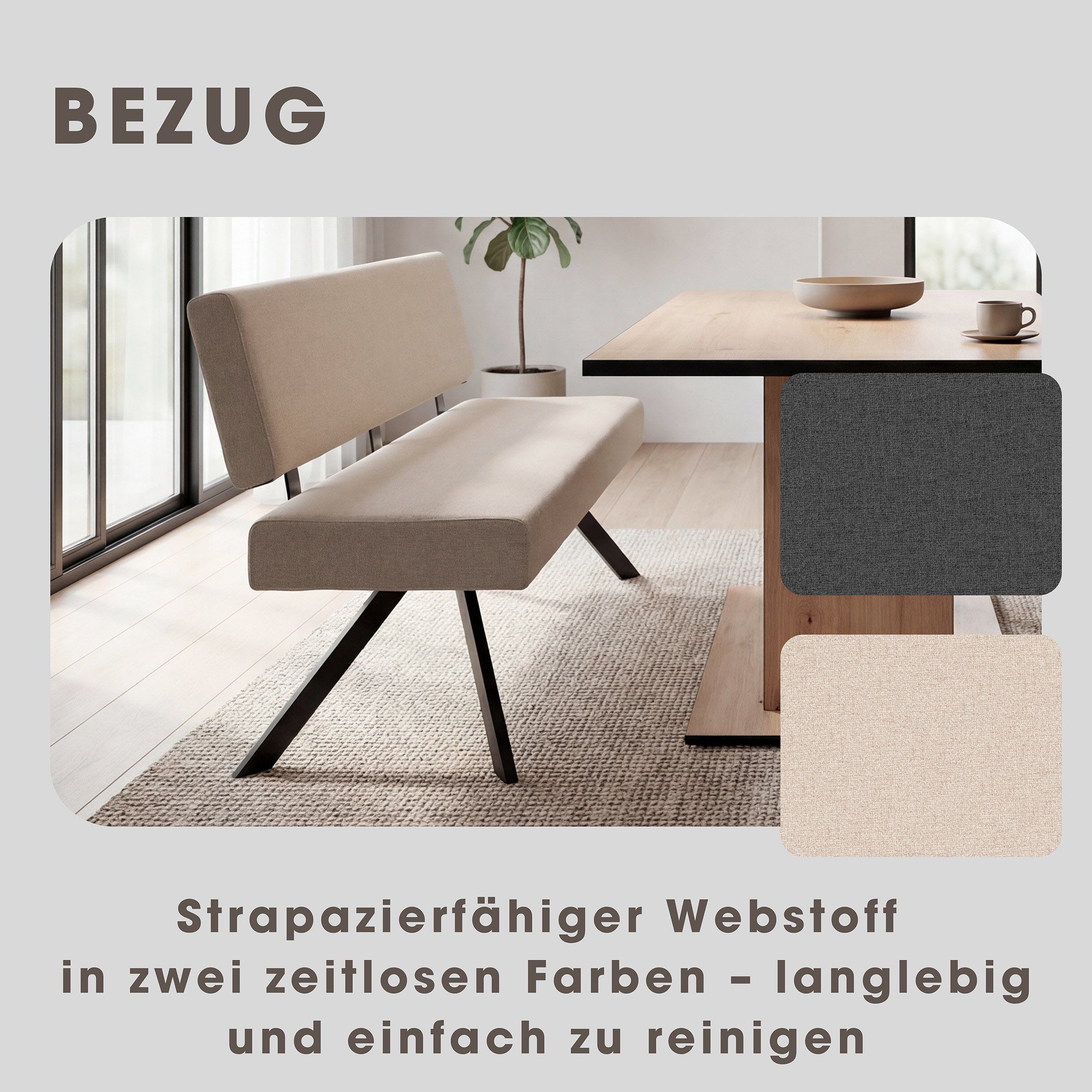 byLIVING Sitzbank TORONTO, Webstoff, bis 160 kg, Taschenfederkern, 4-Fußgestell, 3 Sitzplätze