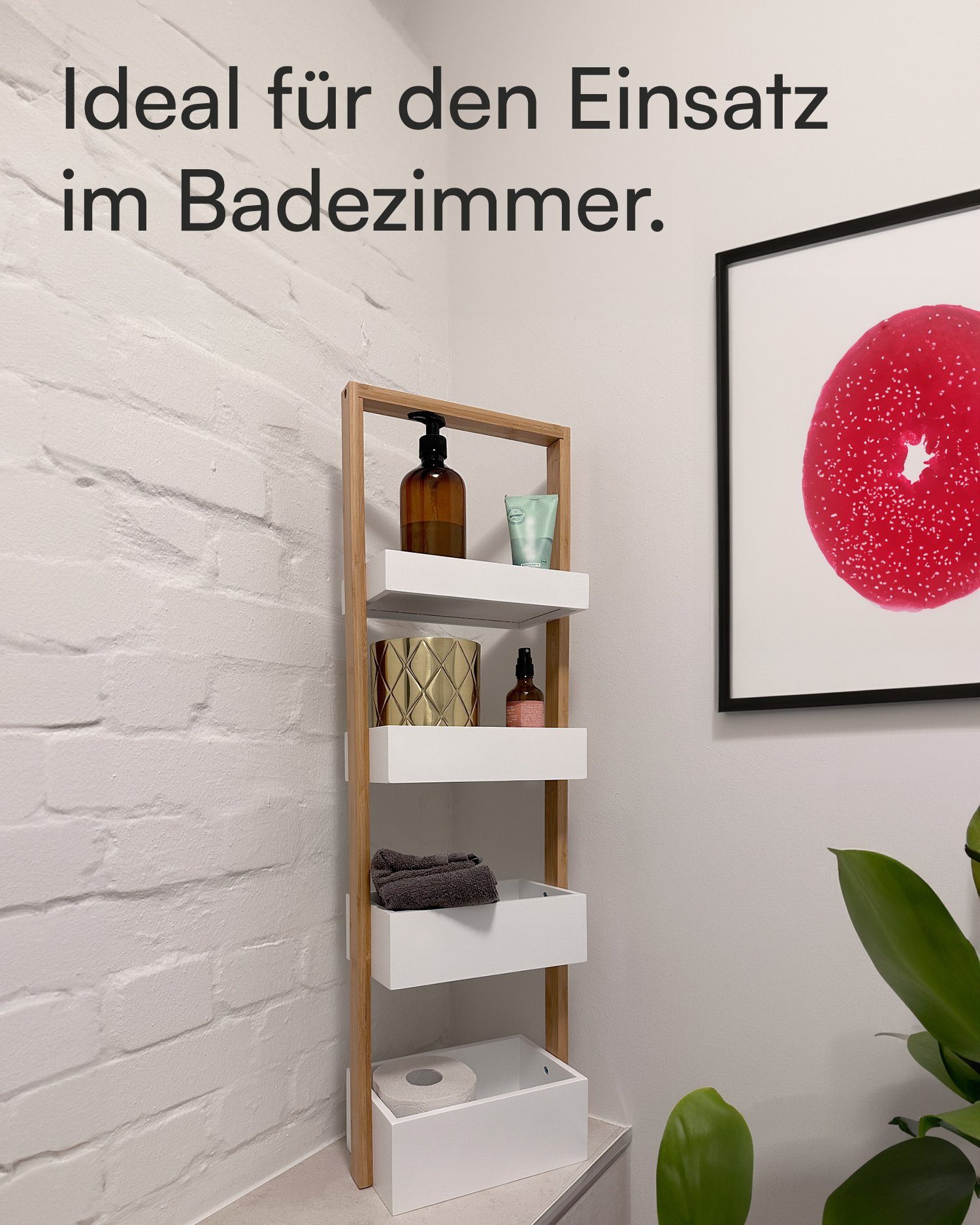 shelfmade Küchenregal Schmales Badregal Standregal Küchenregal mit 4 weißen Bambus Ebenen – Bild 5 von 5