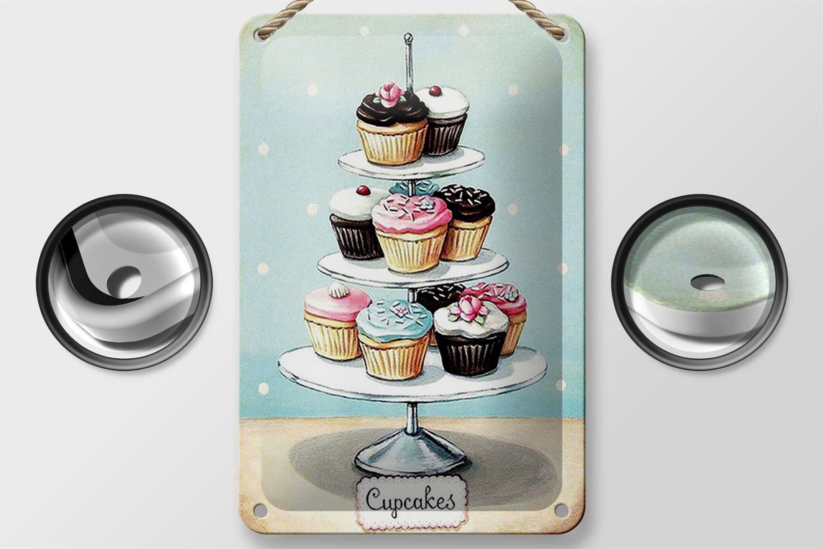 Femer GmbH Metallschild Süßigkeiten 12x18cm Cupcakes kleine Kuchen, (1 St), gewölbte Oberfläche, abgerundete Ecken, umgeschlagene Kanten