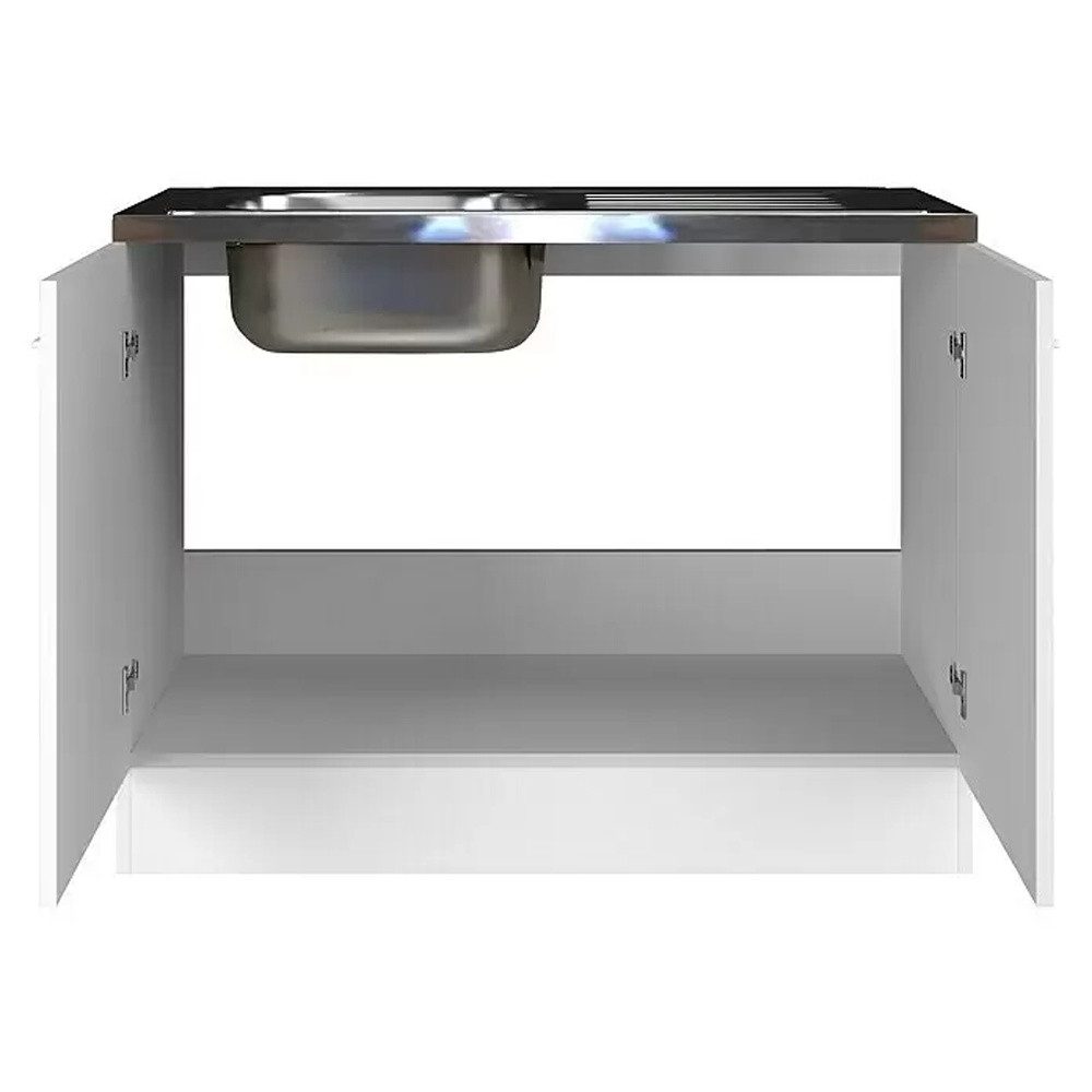 Flex-Well Spülenunterschrank Spülenunterschrank mit Edelstahlauflage 100 cm Weiß Rapido