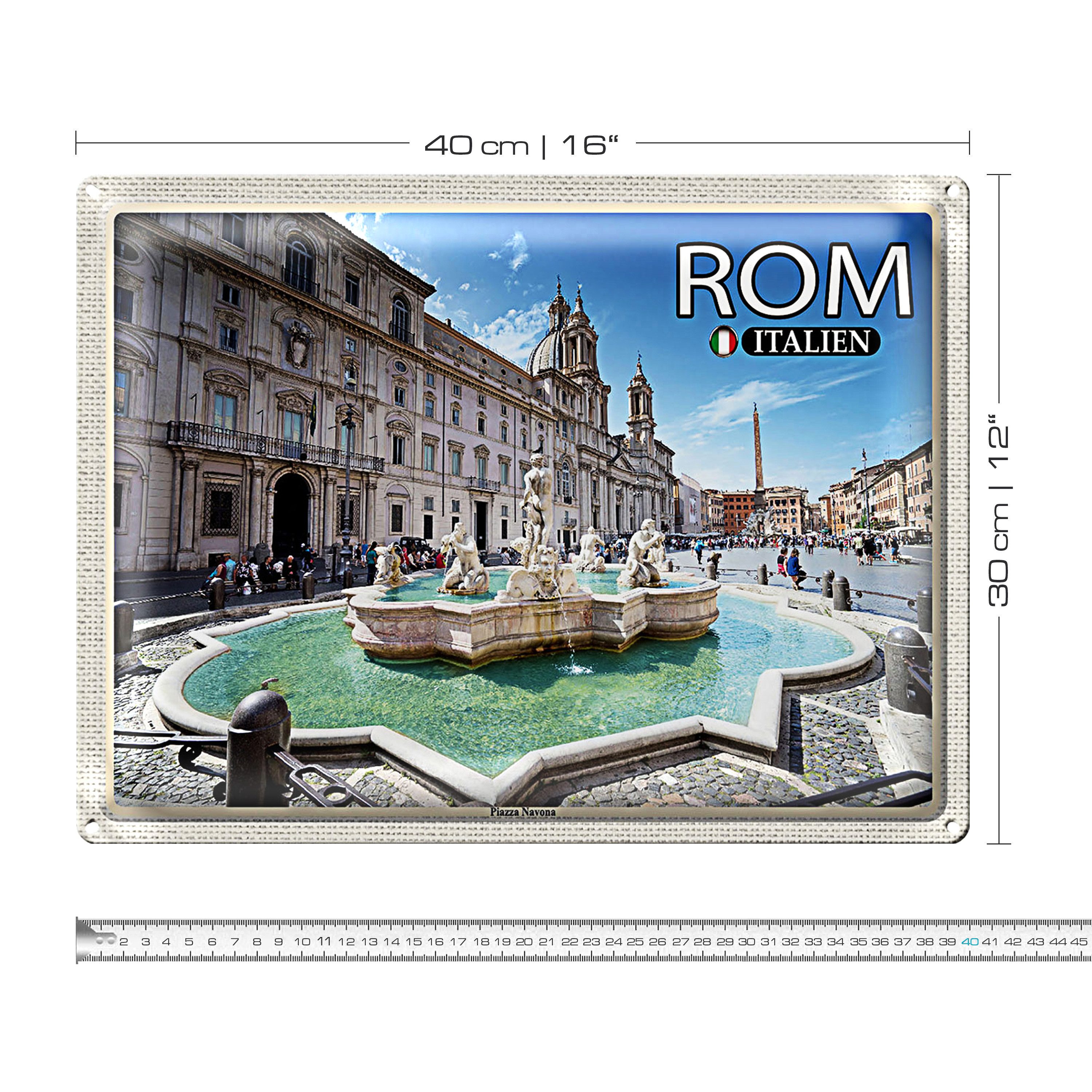 Roomando Metallschild Reise Rom Italien Piazza Navona Skulptur 40x30cm