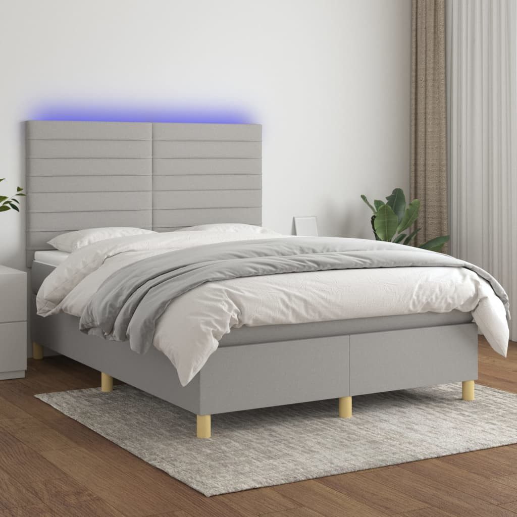 vidaXL Boxspringbett (140 x 200 cm, Streifen Horizontal, Hellgrau), mit LED günstig online kaufen