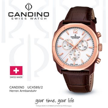 Candino Quarzuhr Candino Herrenuhr Sport C4589/2, Herren Armbanduhr rund, Edelstahlarmband braun