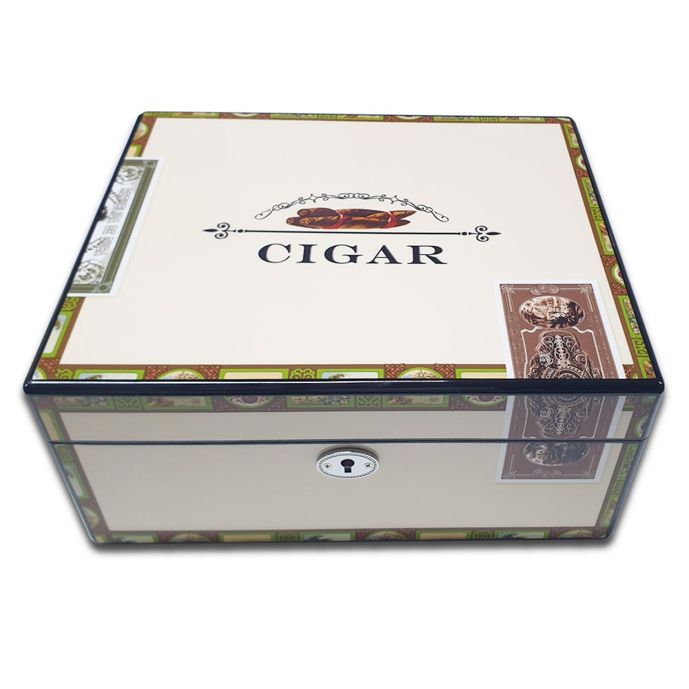Coumo Humidor Cigarbox Design Classic, Set, Weiß., Hochglanz, Abschließbar